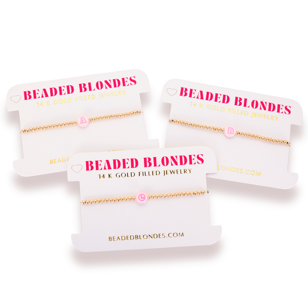 BB Pink Bead Initial Letter Bracelet (up to 6 letters)