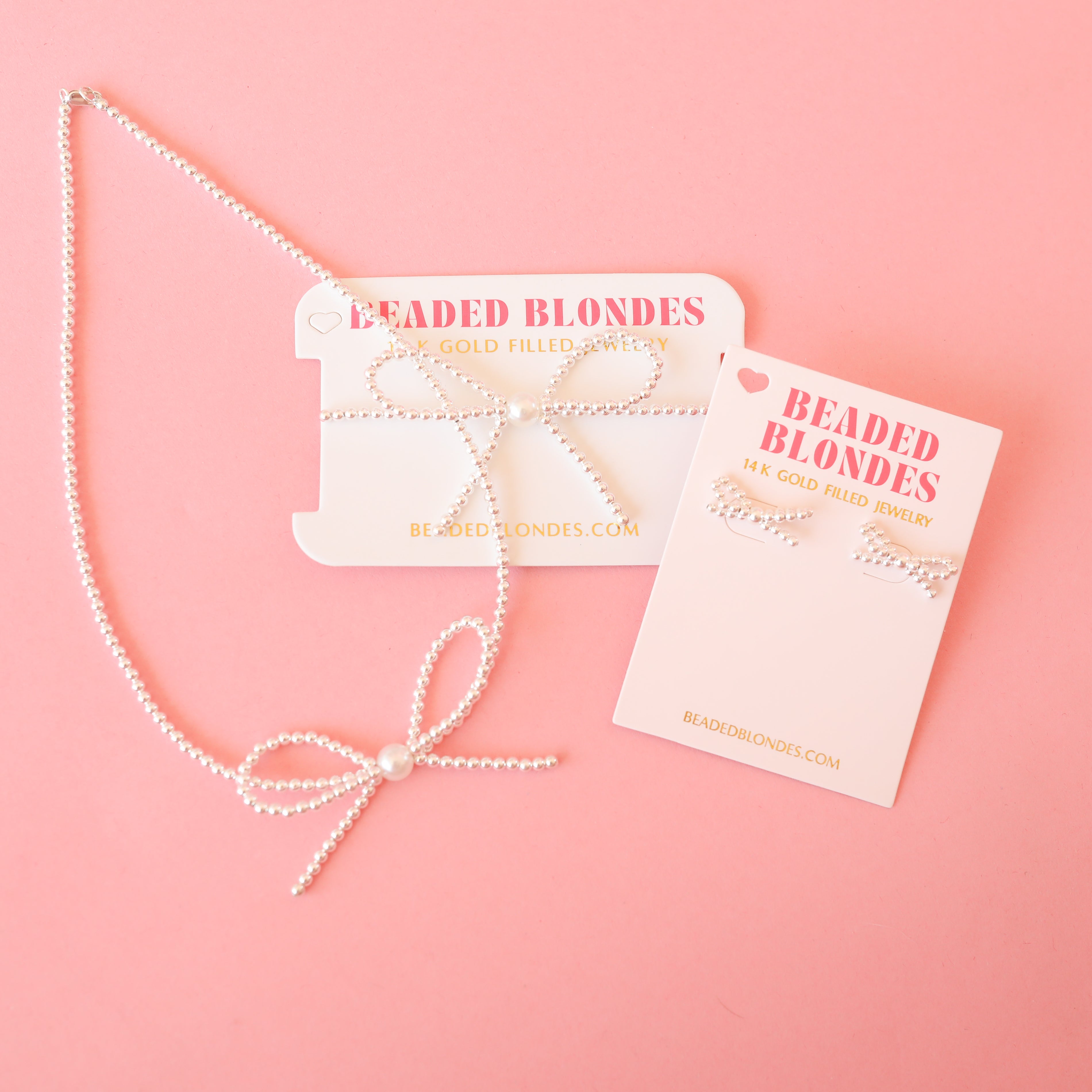 Silver Bow + Necklace + Earring Bundle