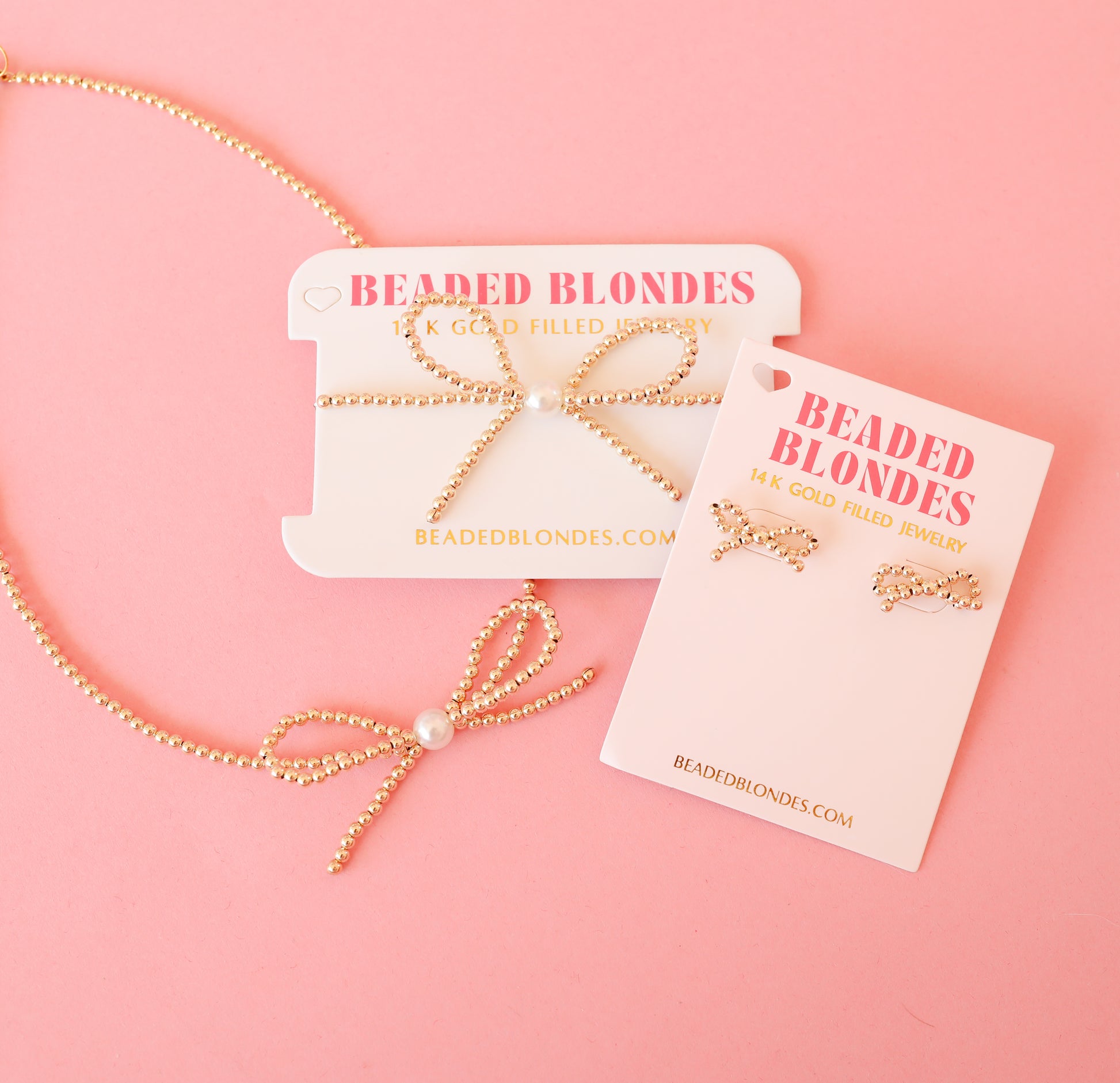 Gold Bow + Necklace + Earring Bundle