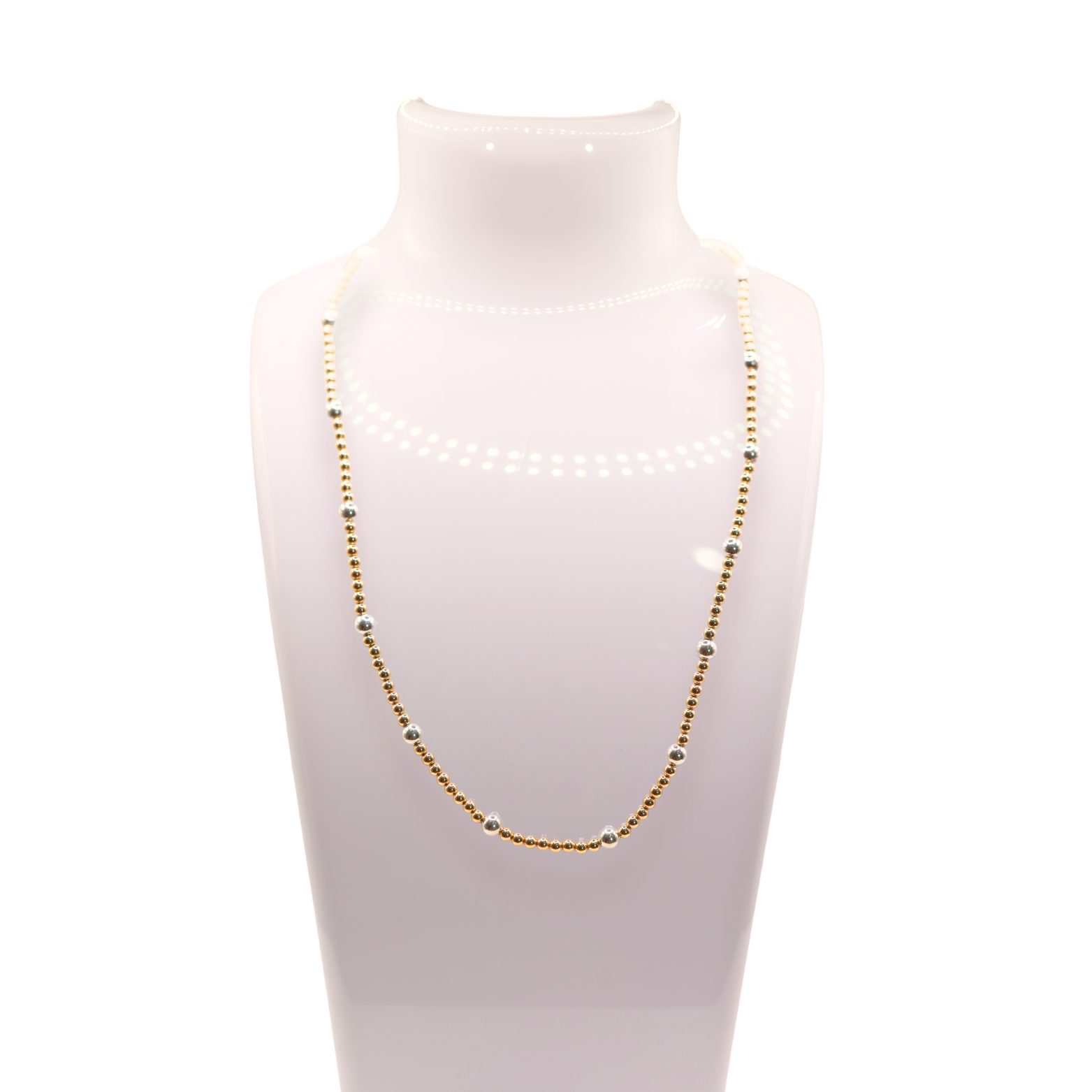 Olive Gold with Silver Beaded Necklace
