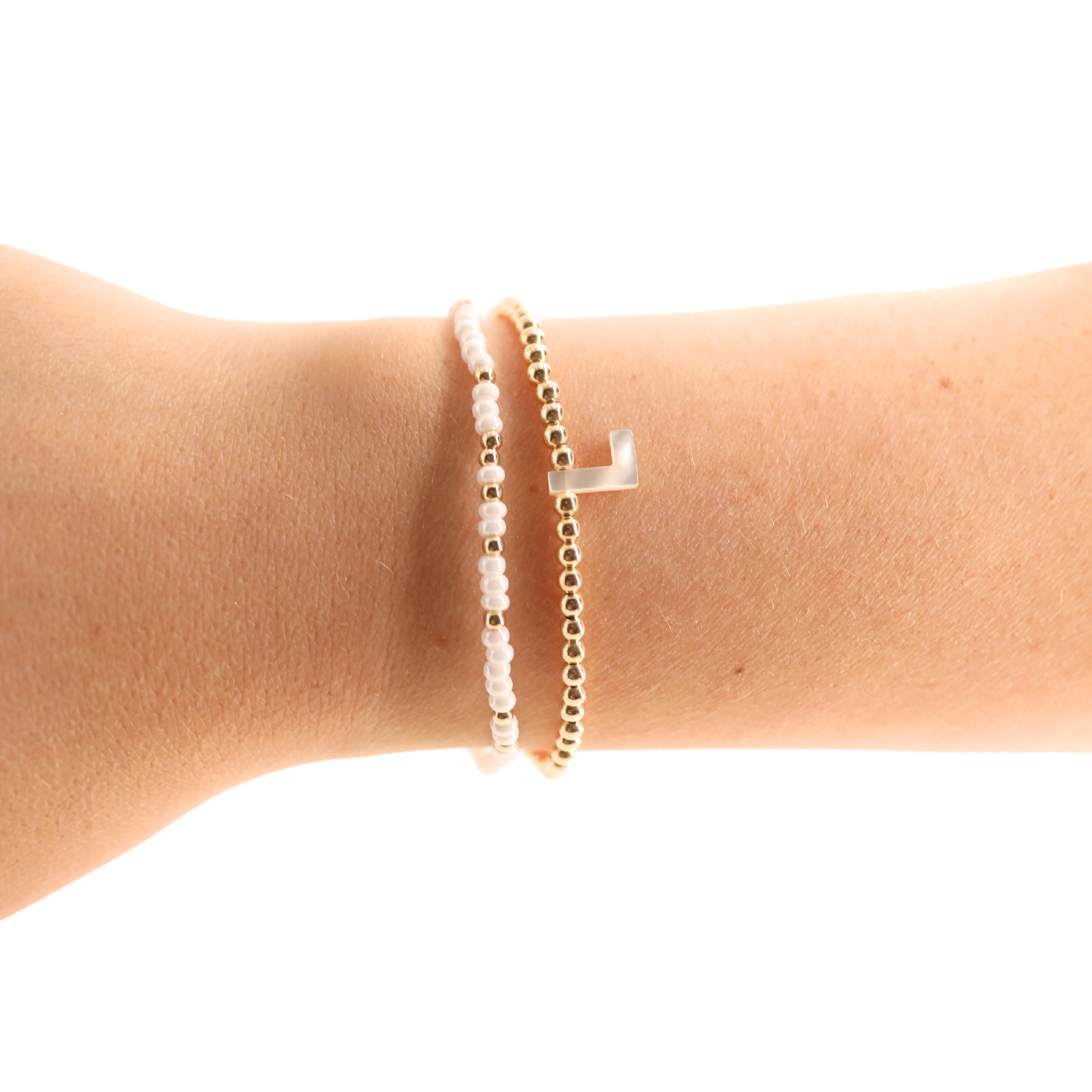 Pearl Initial Luster Bracelet Stack