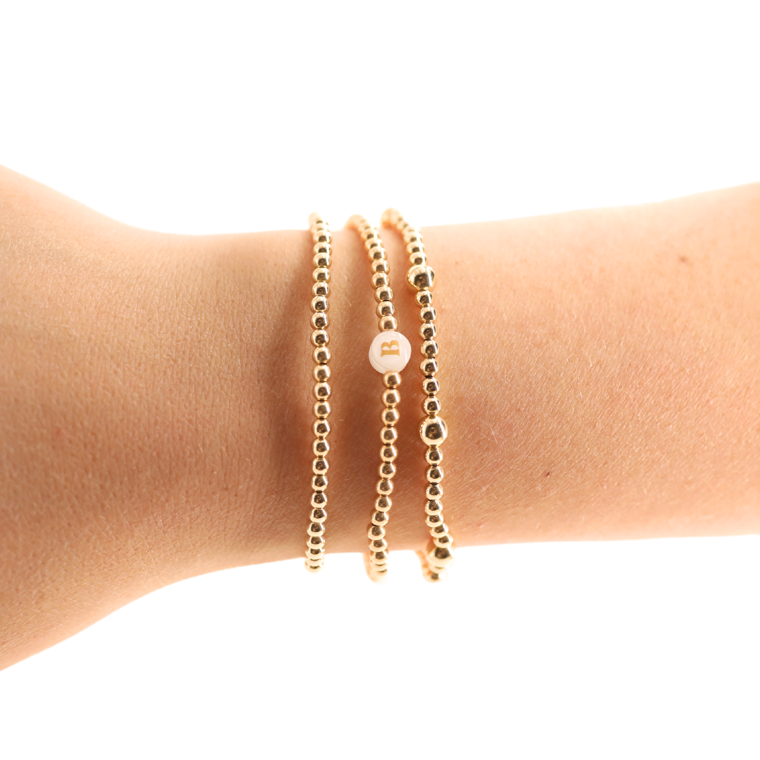 Olive + 3MM + Neutral Initial Bracelet Stack