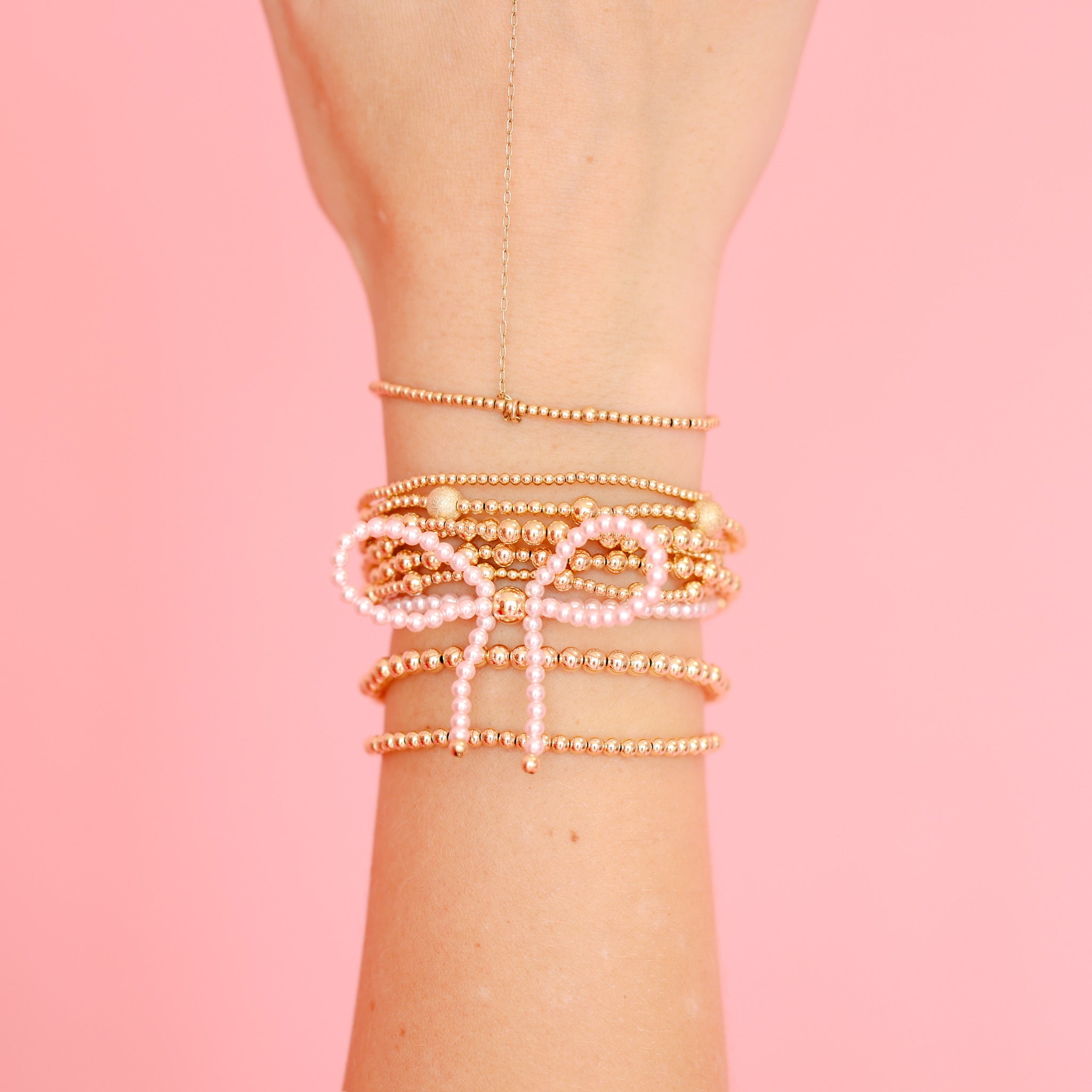 Pink Pearl Beaded Bow Bracelet