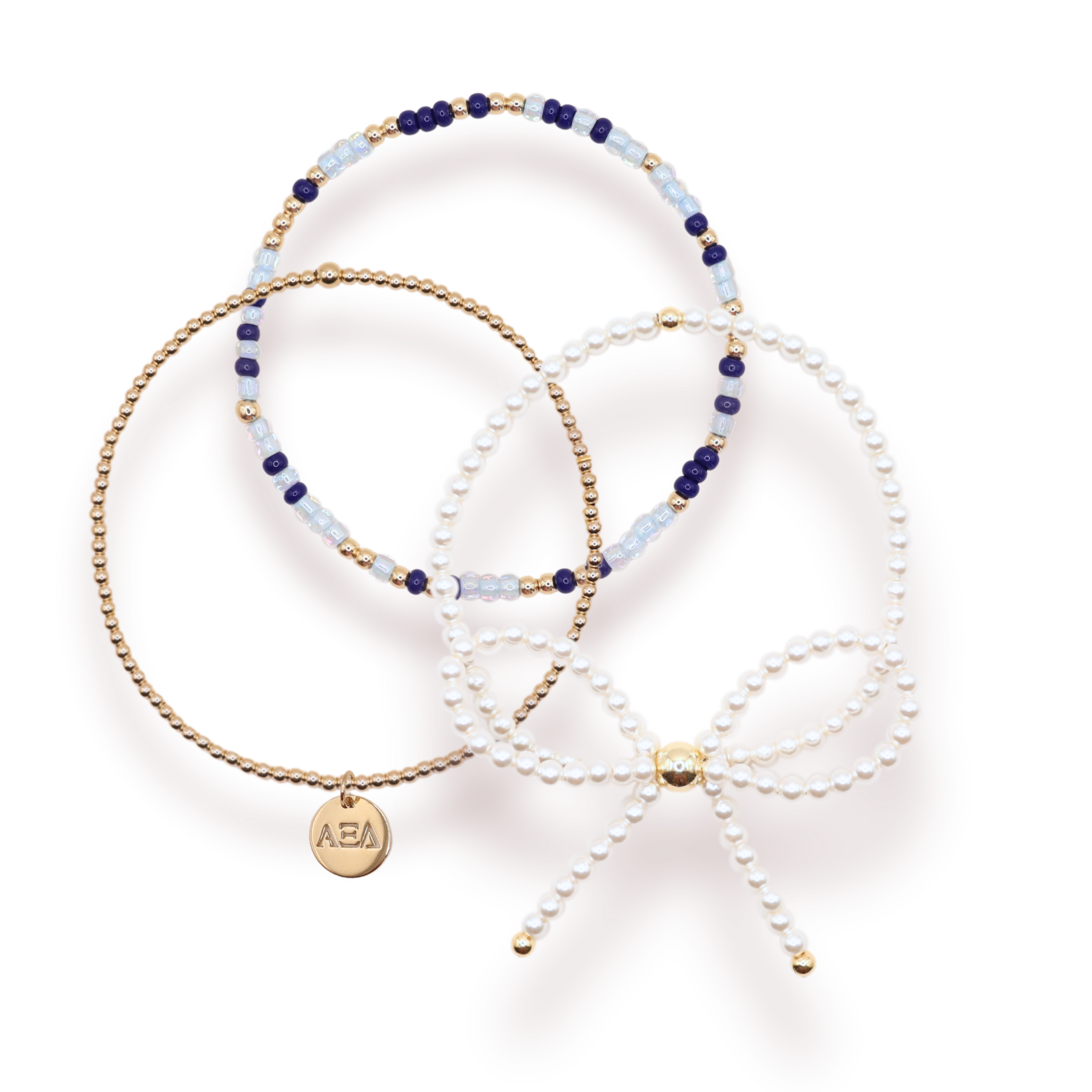 Alpha Xi Delta Charm + Sprinkle Bow Bracelet Stack