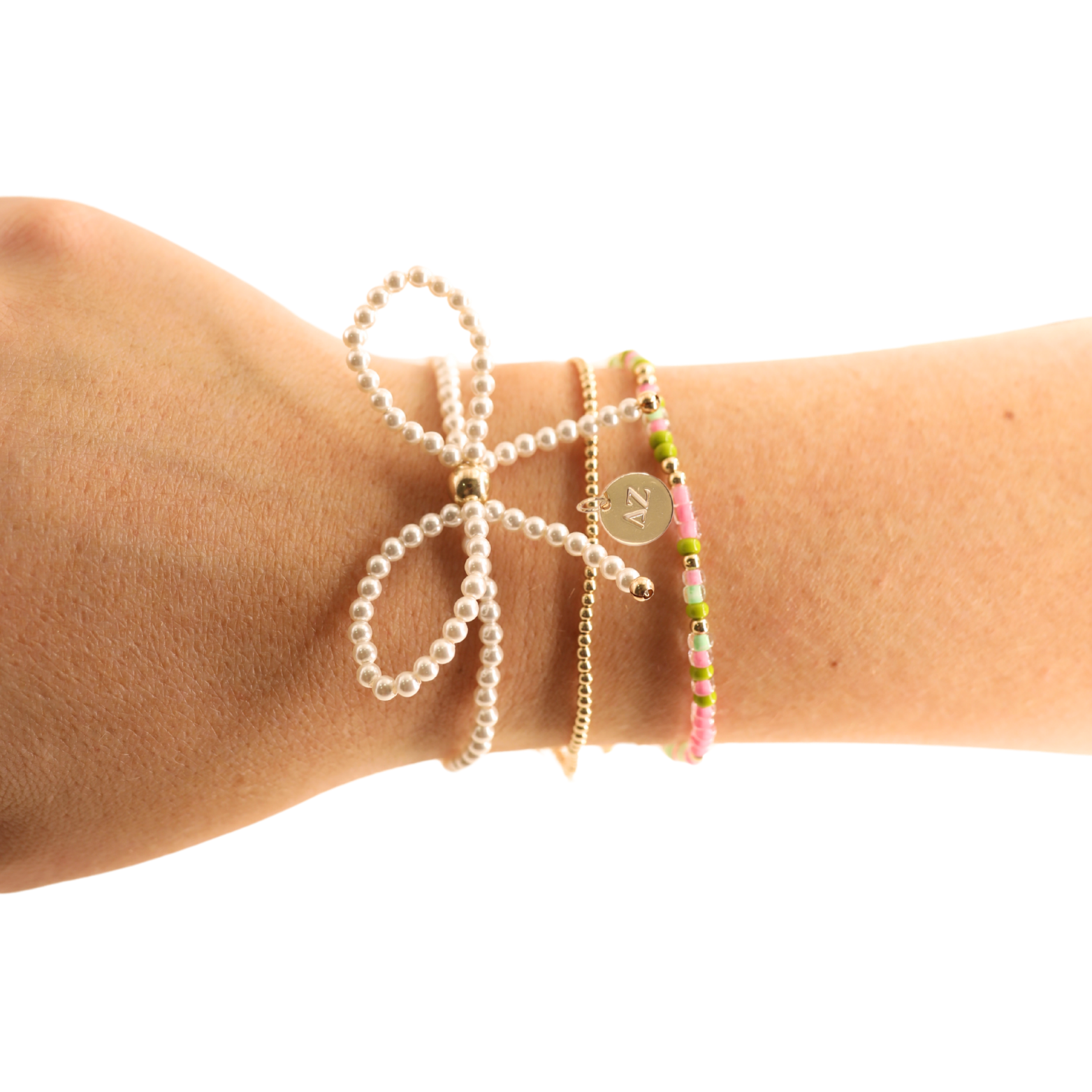 Delta Zeta Charm + Sprinkle Bow Bracelet Stack