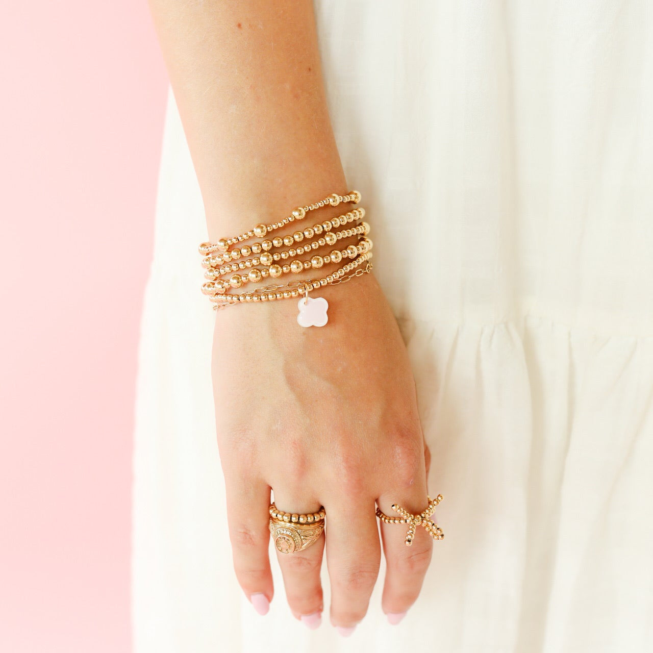 Pink Clover Charm Bracelet