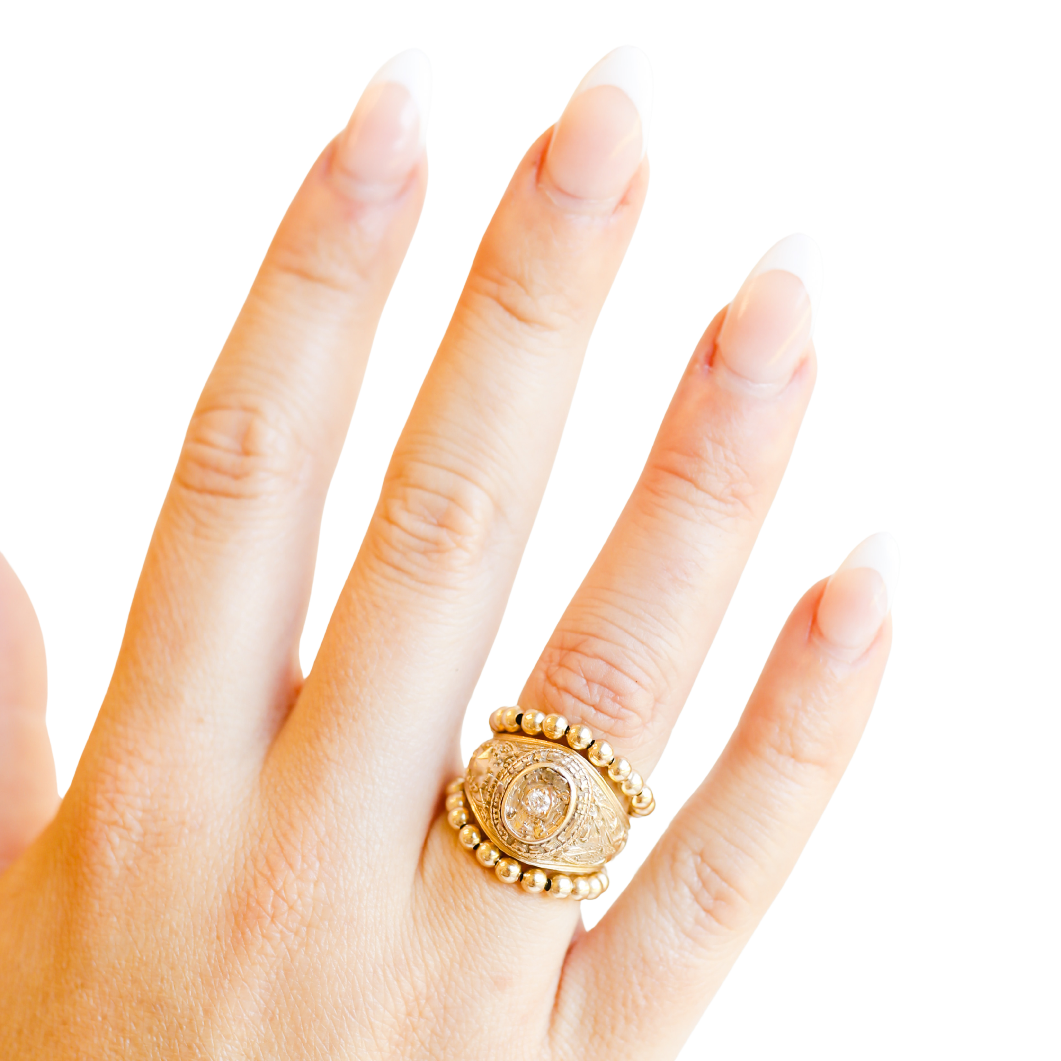 Lauren 3MM Beaded Band Rings in Gold (set of 2)