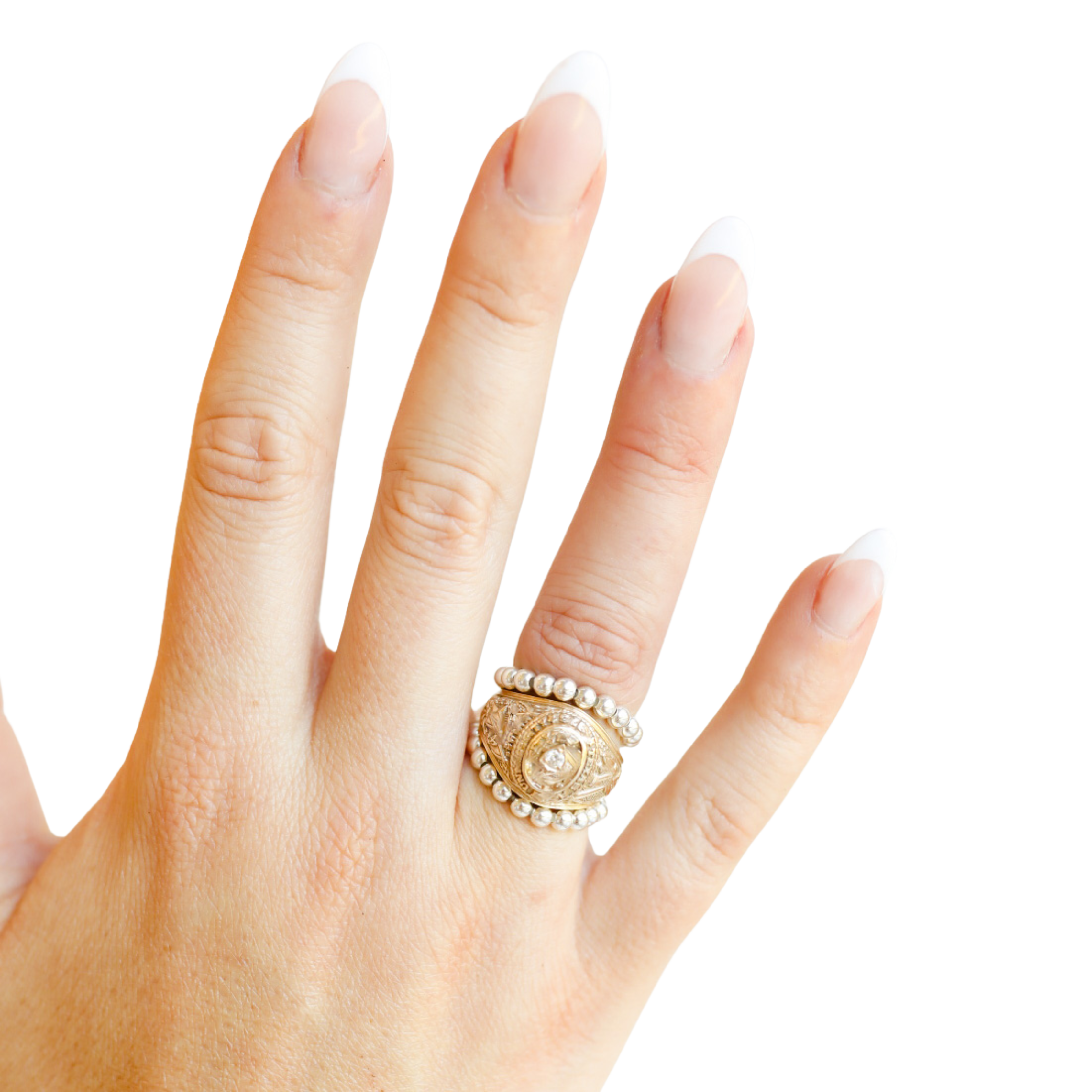 Lauren 3MM Beaded Band Rings in Silver (set of 2)