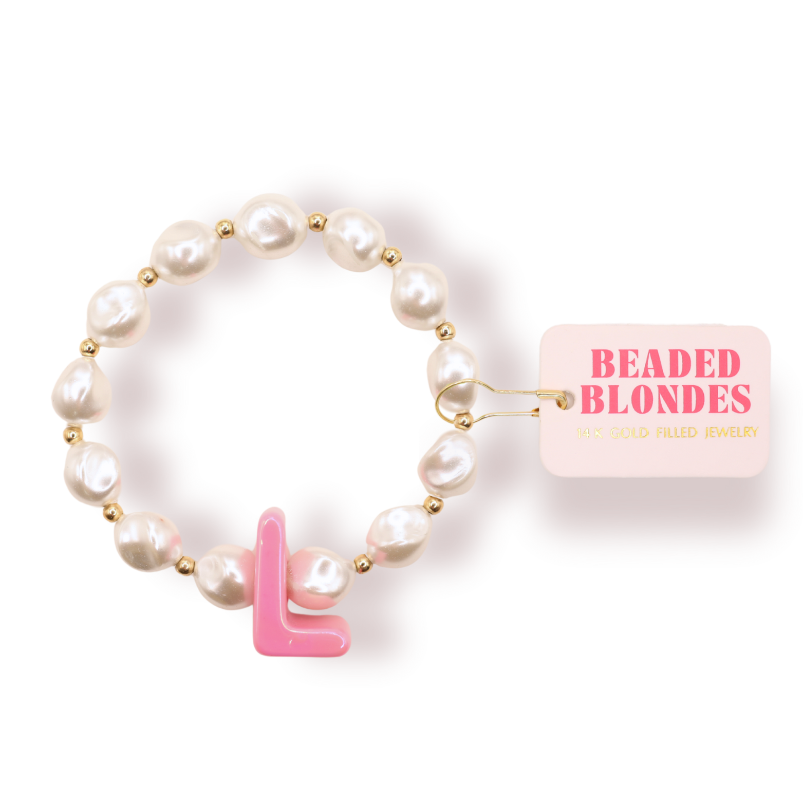 Pink Bubble Pearl Initial Bracelet
