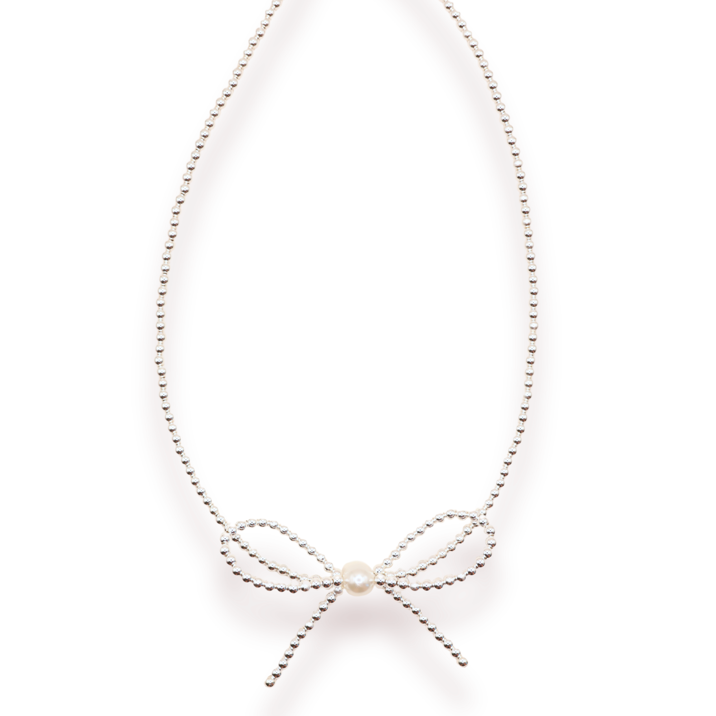 Silver Beaded Bow Necklace
