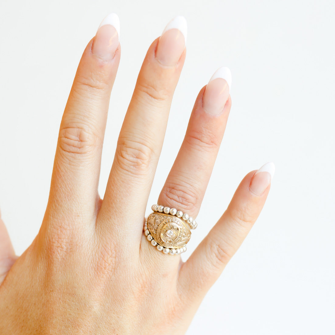 Lauren 3MM Beaded Band Rings in Silver (set of 2)