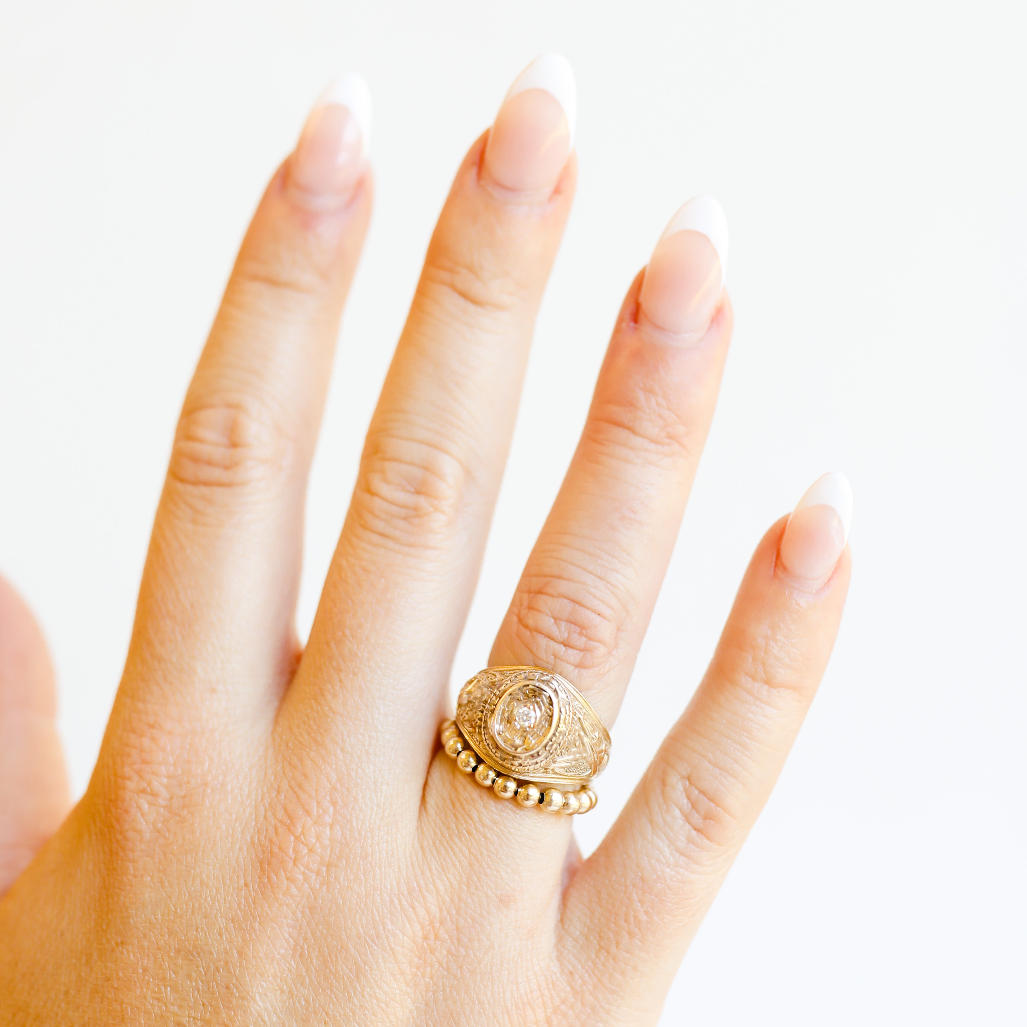 Lauren 3MM Beaded Band Ring in Gold