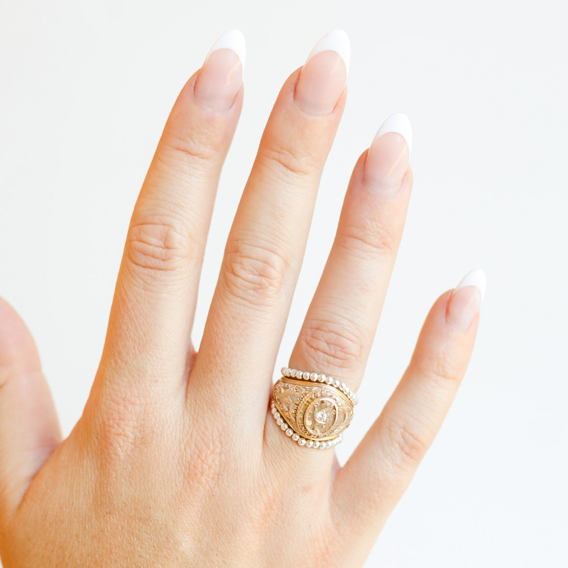 Lexi 2MM Beaded Band Rings in Silver (set of 2)