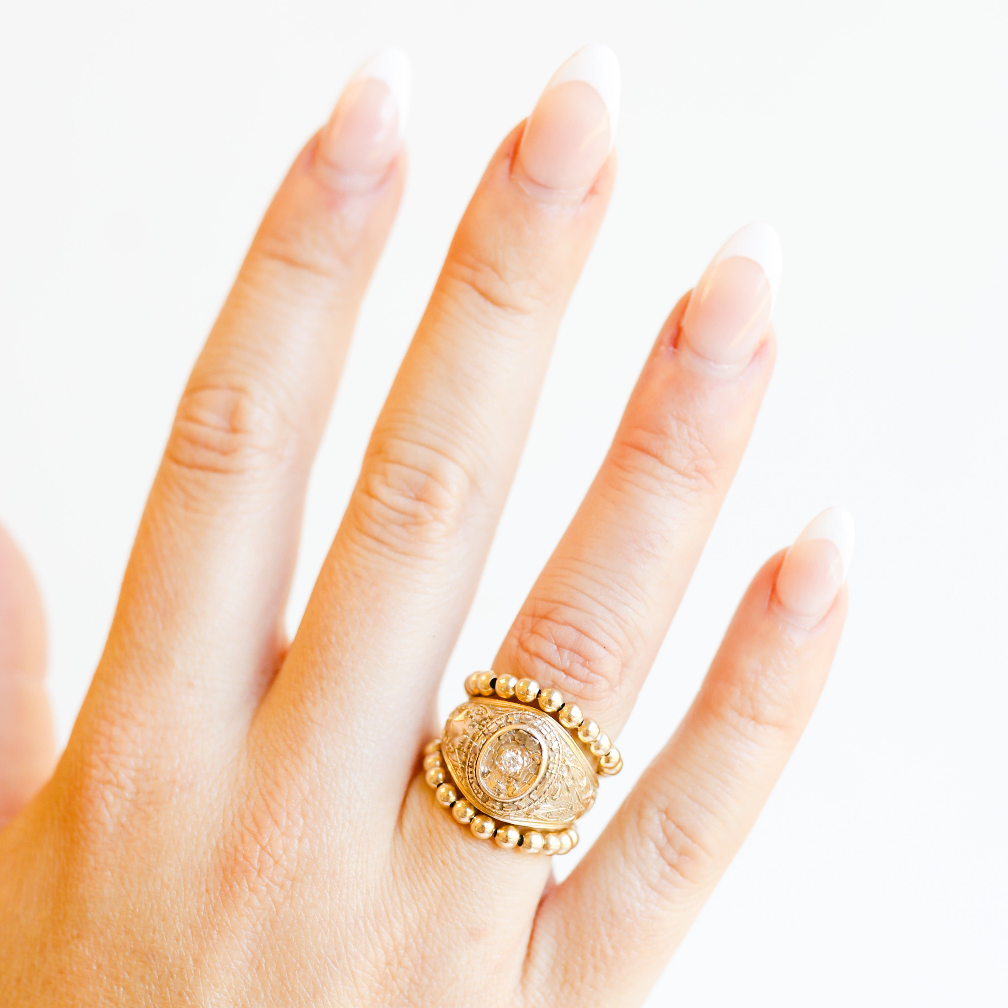 Lauren 3MM Beaded Band Rings in Gold (set of 2)