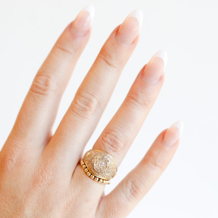 Ella 2.5MM Beaded Band Ring in Gold