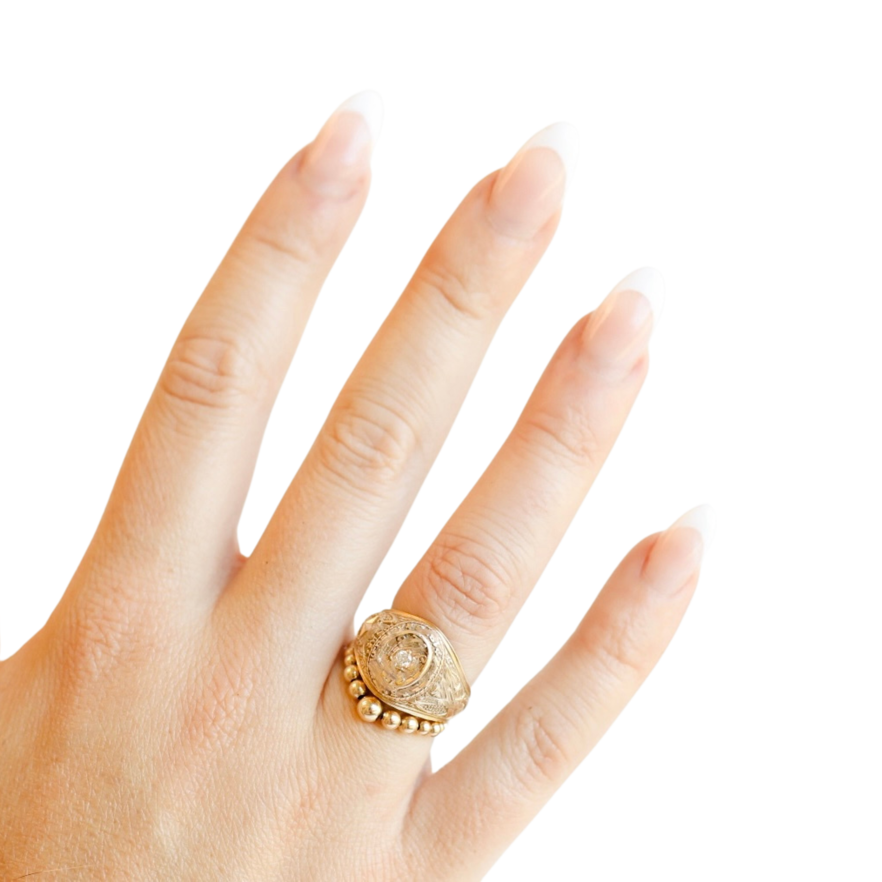 Lauren 3MM Gold Cascade Beaded Band Ring