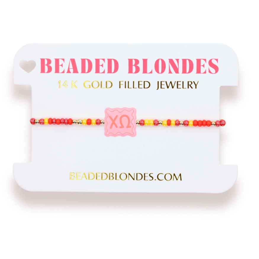 Chi Omega Block Bracelet on Color