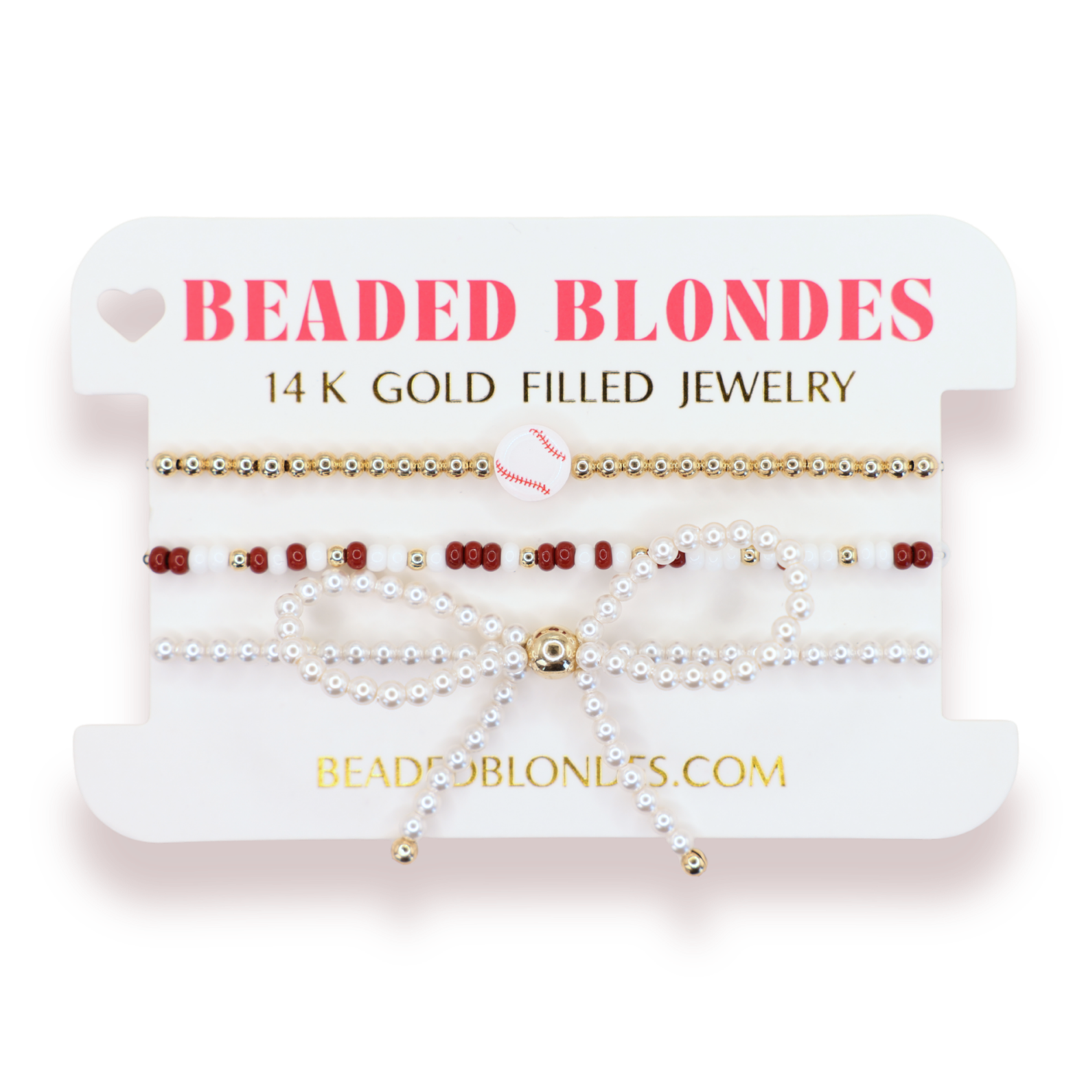 Baseball + Maroon and White Sprinkle + Pearl Bow (Stack of 3)