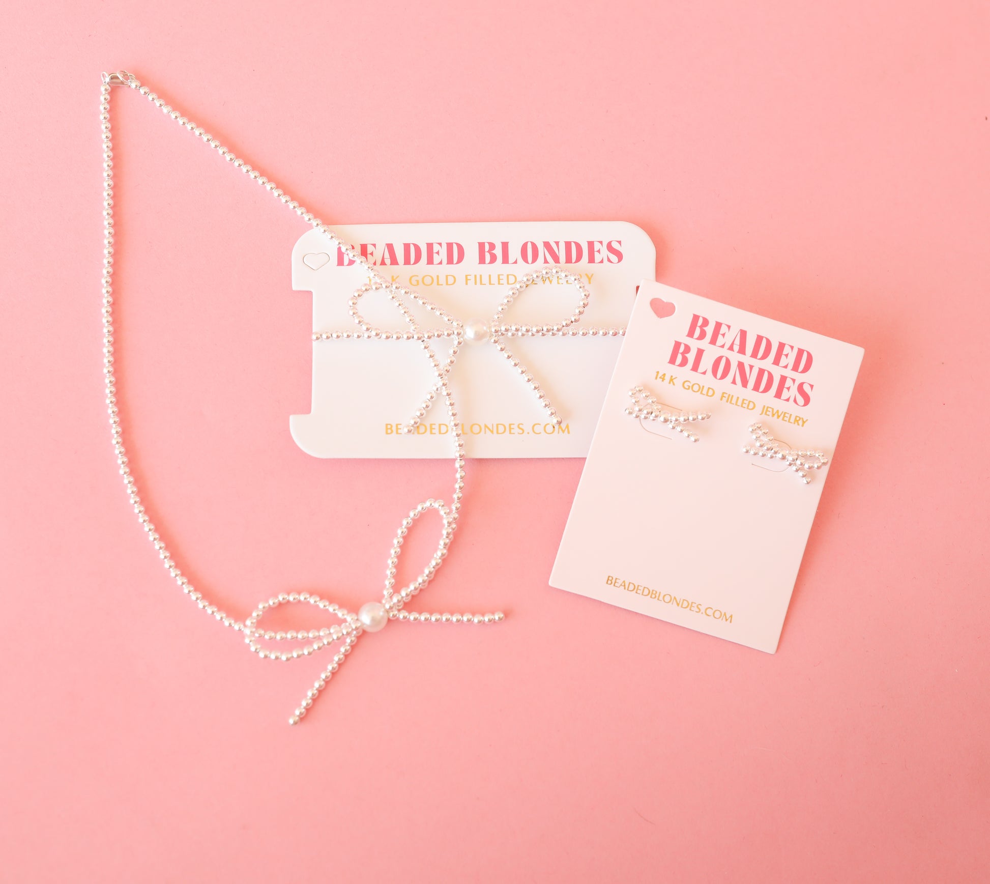 Silver Bow + Necklace + Earring Bundle