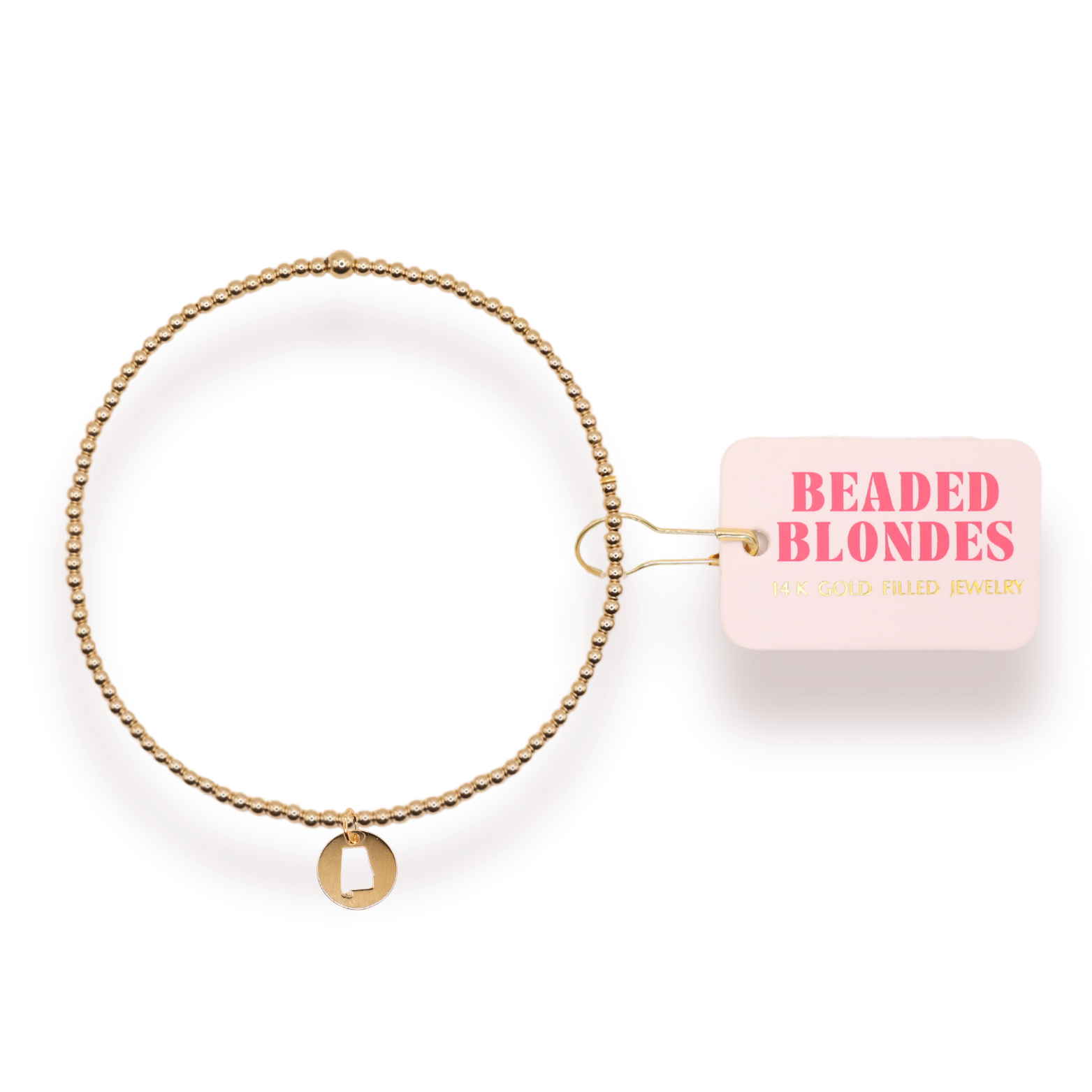 Alabama State Cutout Charm  Bracelet on Gold