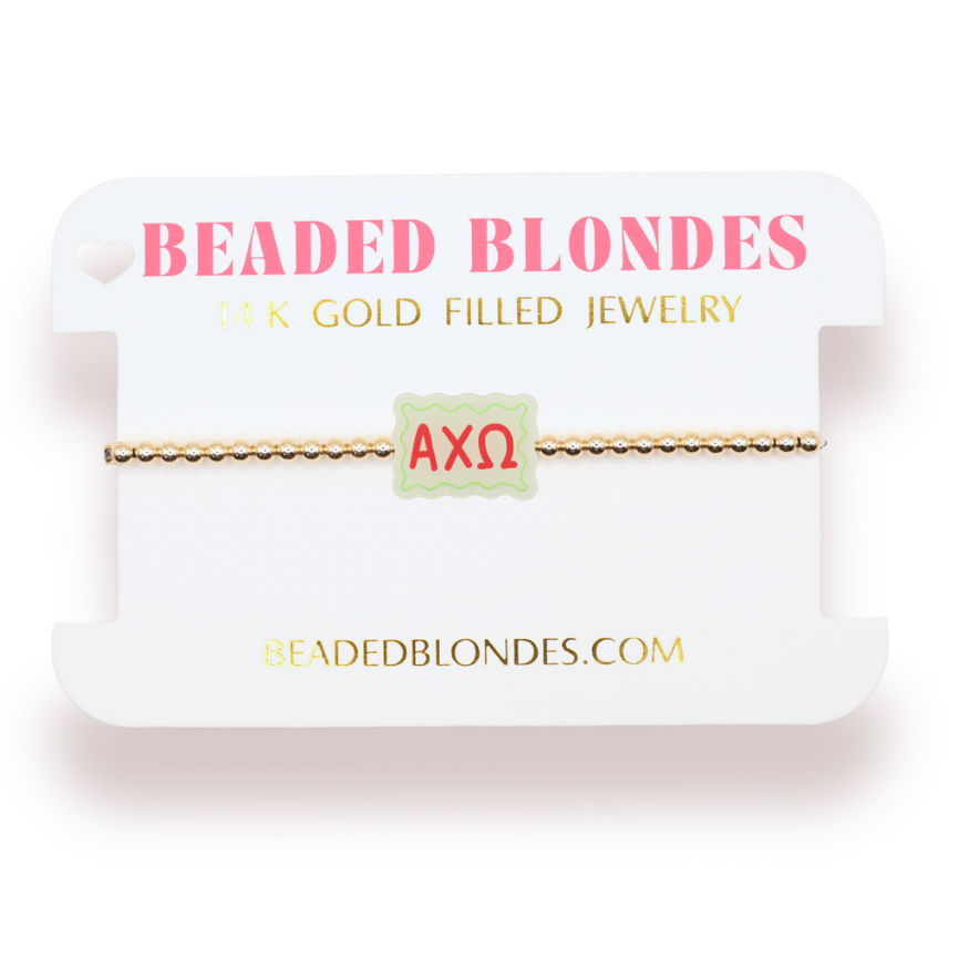 Alpha Chi Omega Block Bracelet on Gold