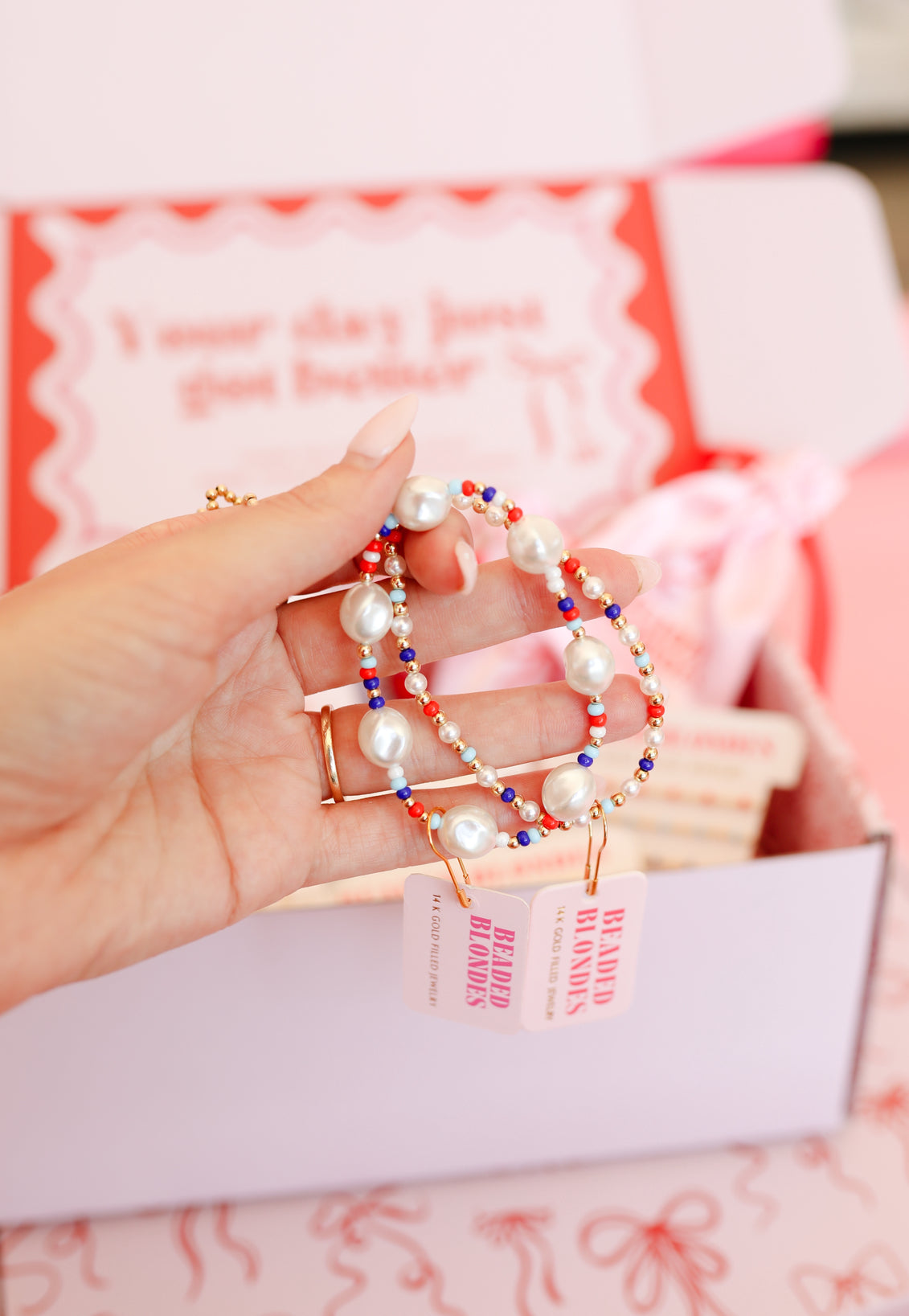 Red, White and Blue Sadie Pearl Sprinkle Bracelet