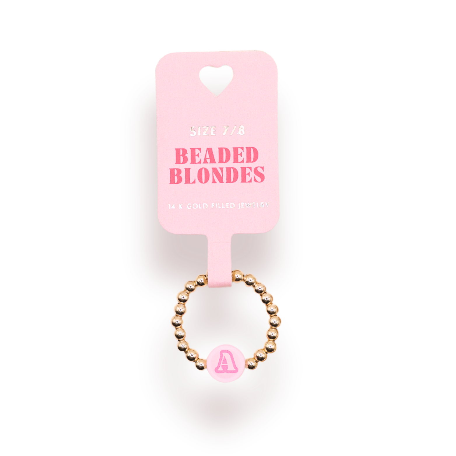 Pink BB Bead Initial Letter Ring