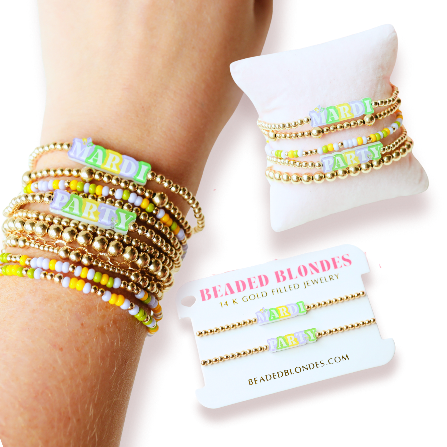 Mardi Party BB Bead Bracelet Stack of 2