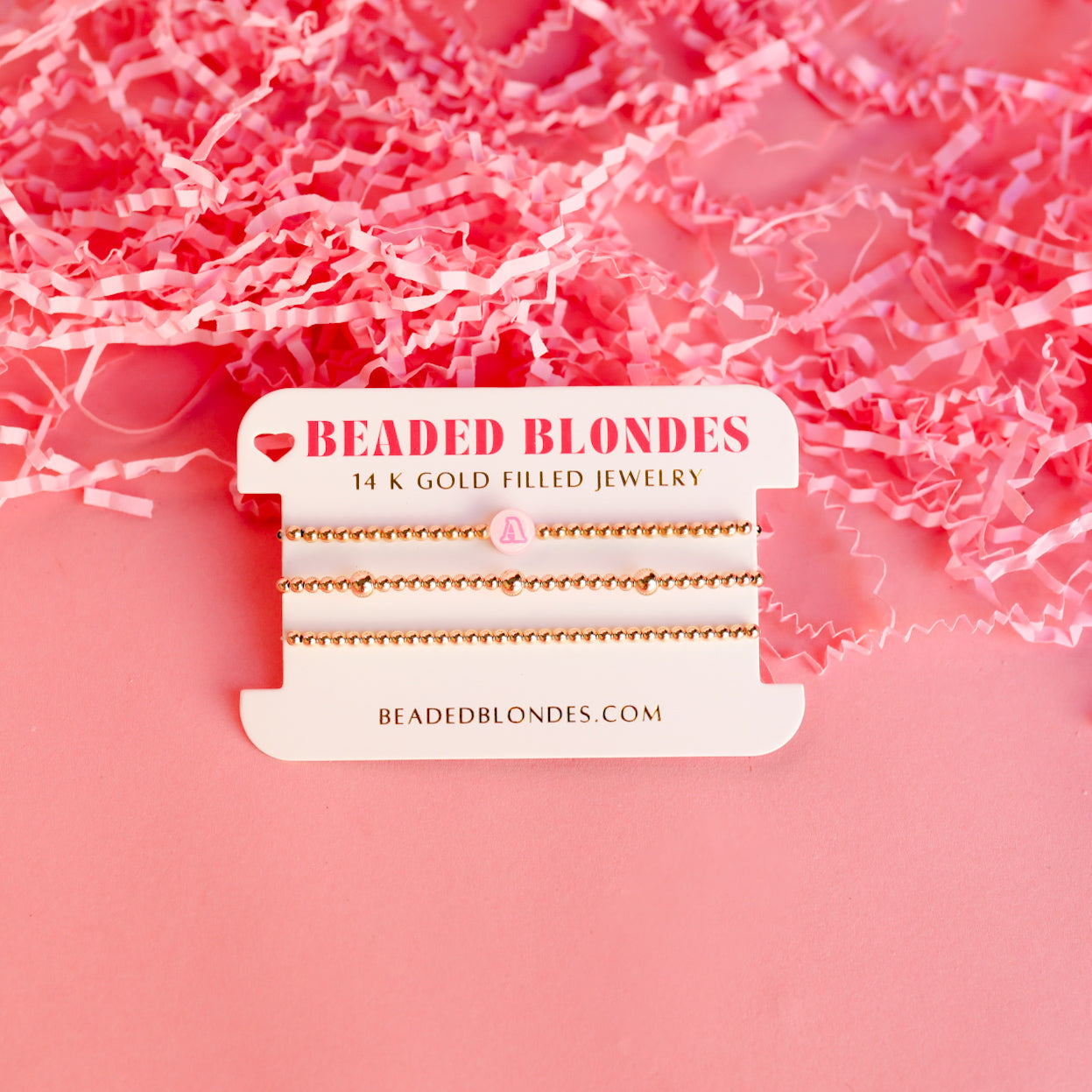 Olive + 3MM + Pink Initial Bracelet Stack