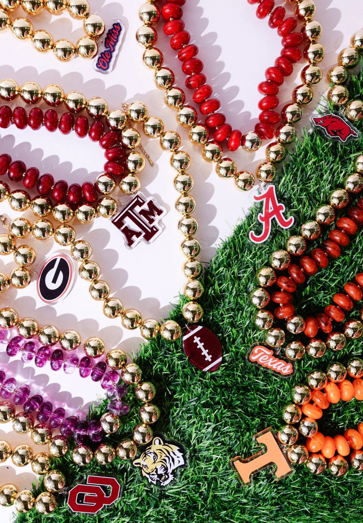 Texas Logo Large Gold Beaded Necklace