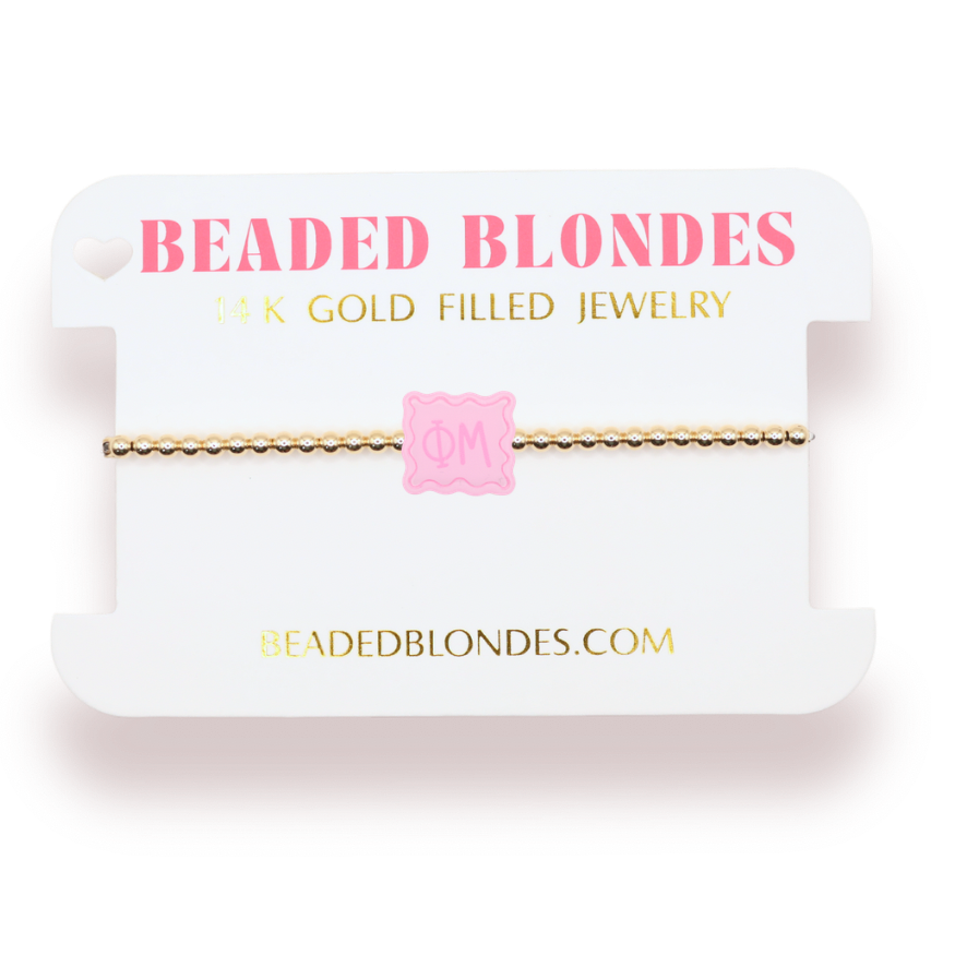 Phi Mu Block Bracelet on Gold