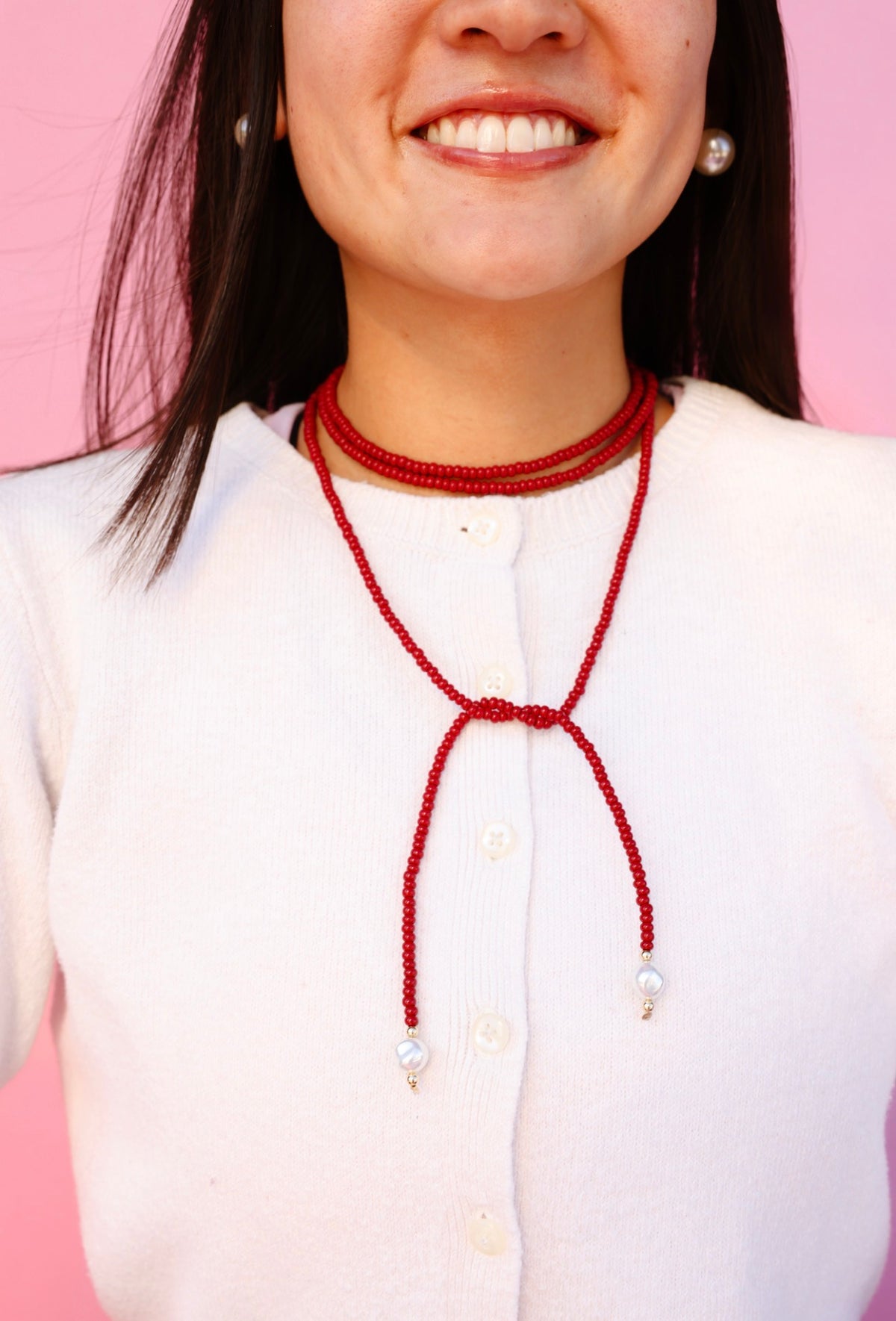 Maroon/Deep Red Beaded Wrap Necklace