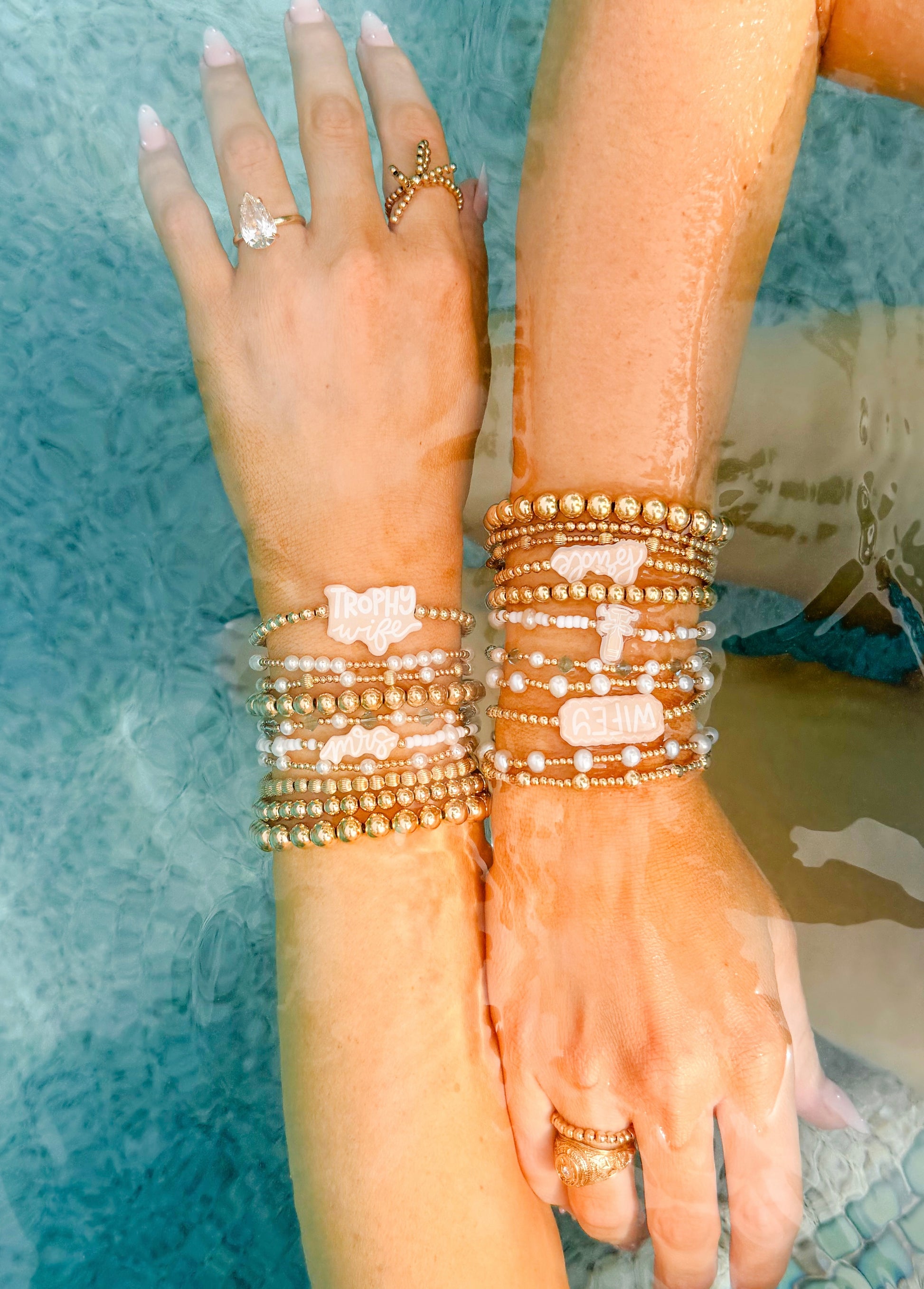 Trophy Wife Bracelet on White Pearl