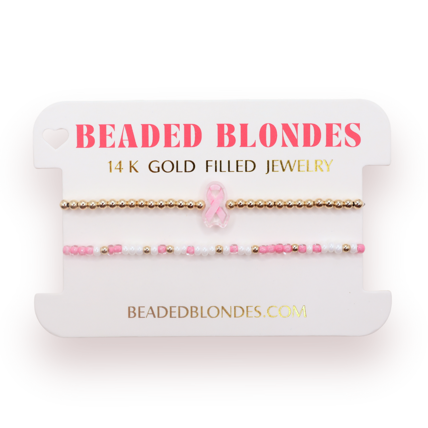 Breast Cancer Ribbon + Sprinkle Bracelet Stack of 2