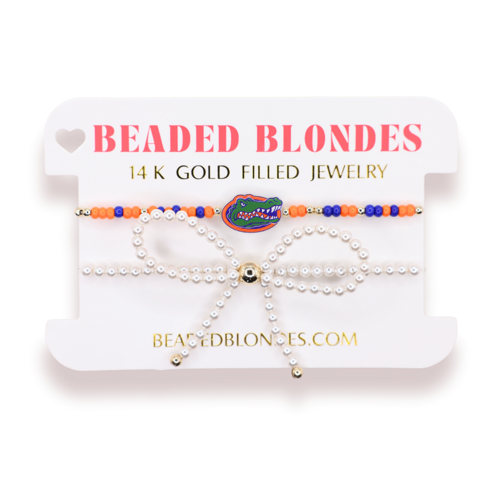 Florida Logo Bracelet + Pearl Bow Stack of 2