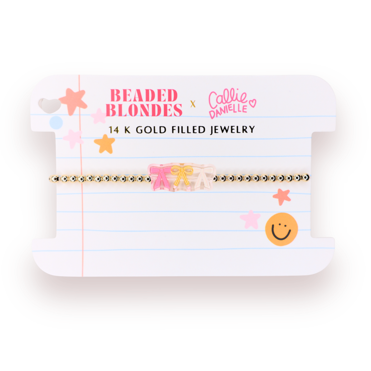 Notebook/Pencil Bow Trio Bracelet on Gold