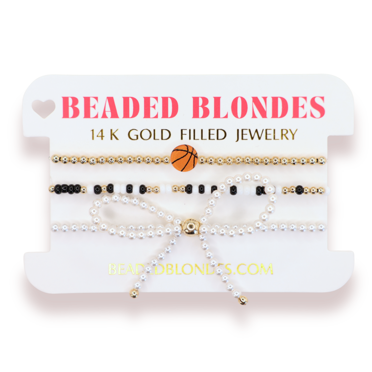 Basketball + Black and White Sprinkle Bracelet + Pearl Bow (Stack of 3)