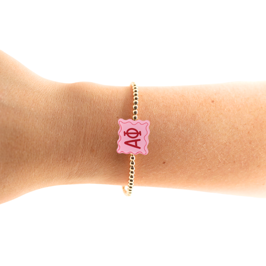 Alpha Phi Block Bracelet on Gold