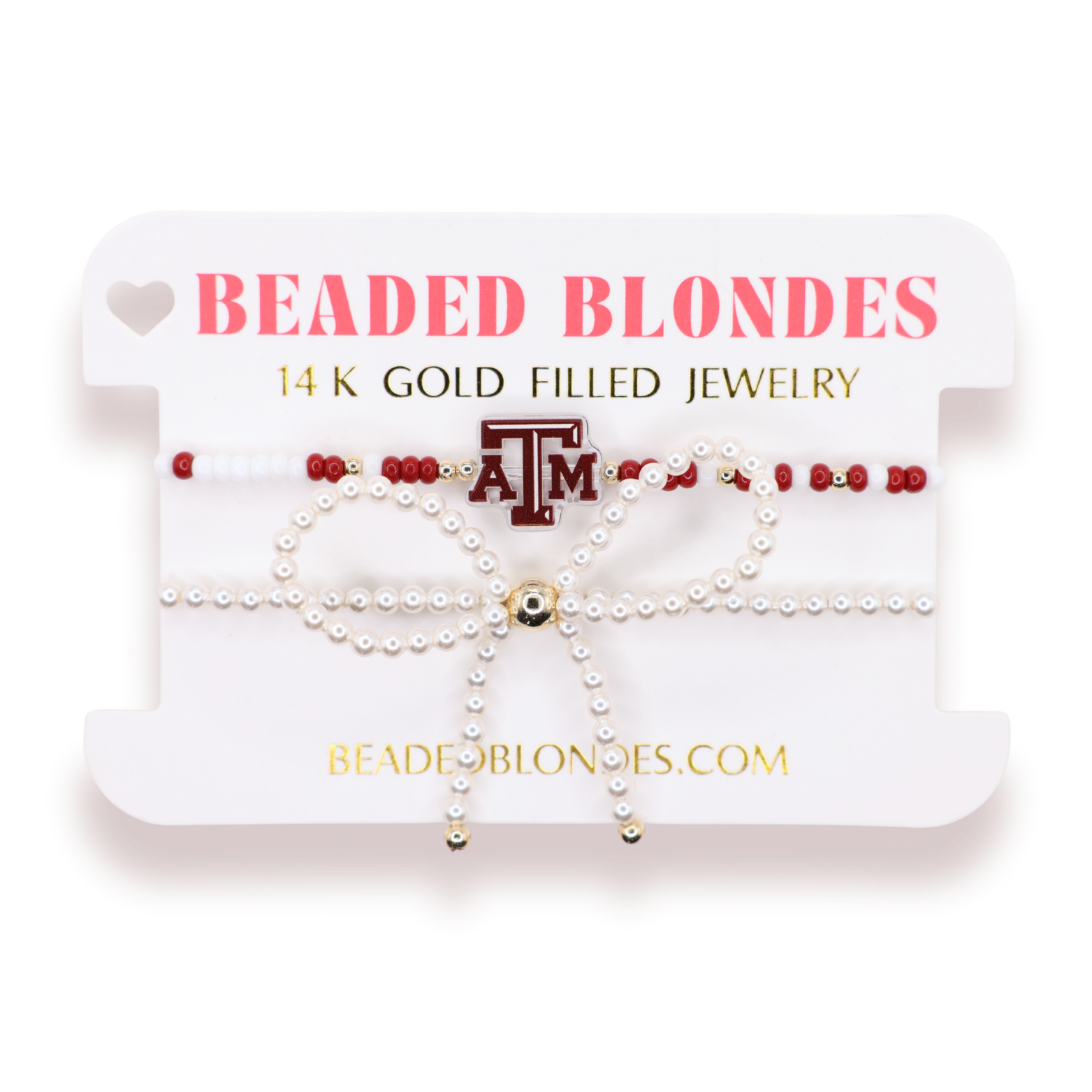 A&M Logo Bracelet + Pearl Bow Stack of 2