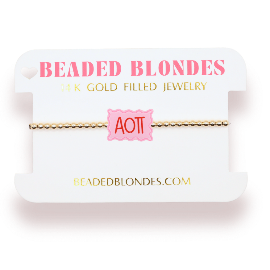 Alpha Omicron Pi Block Bracelet on Gold