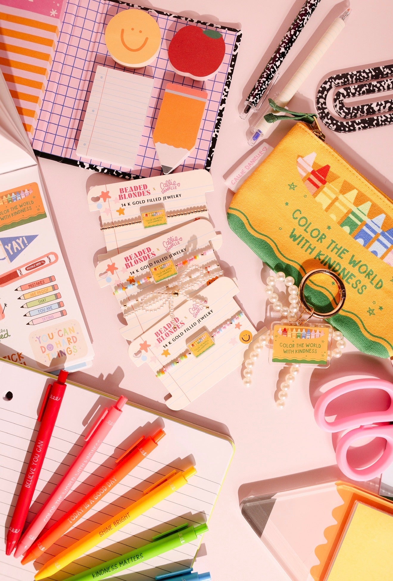 Color the World with Kindness Crayon Box Bracelet on Color + Luster White Sprinkle + Pearl Bow Stack of 3