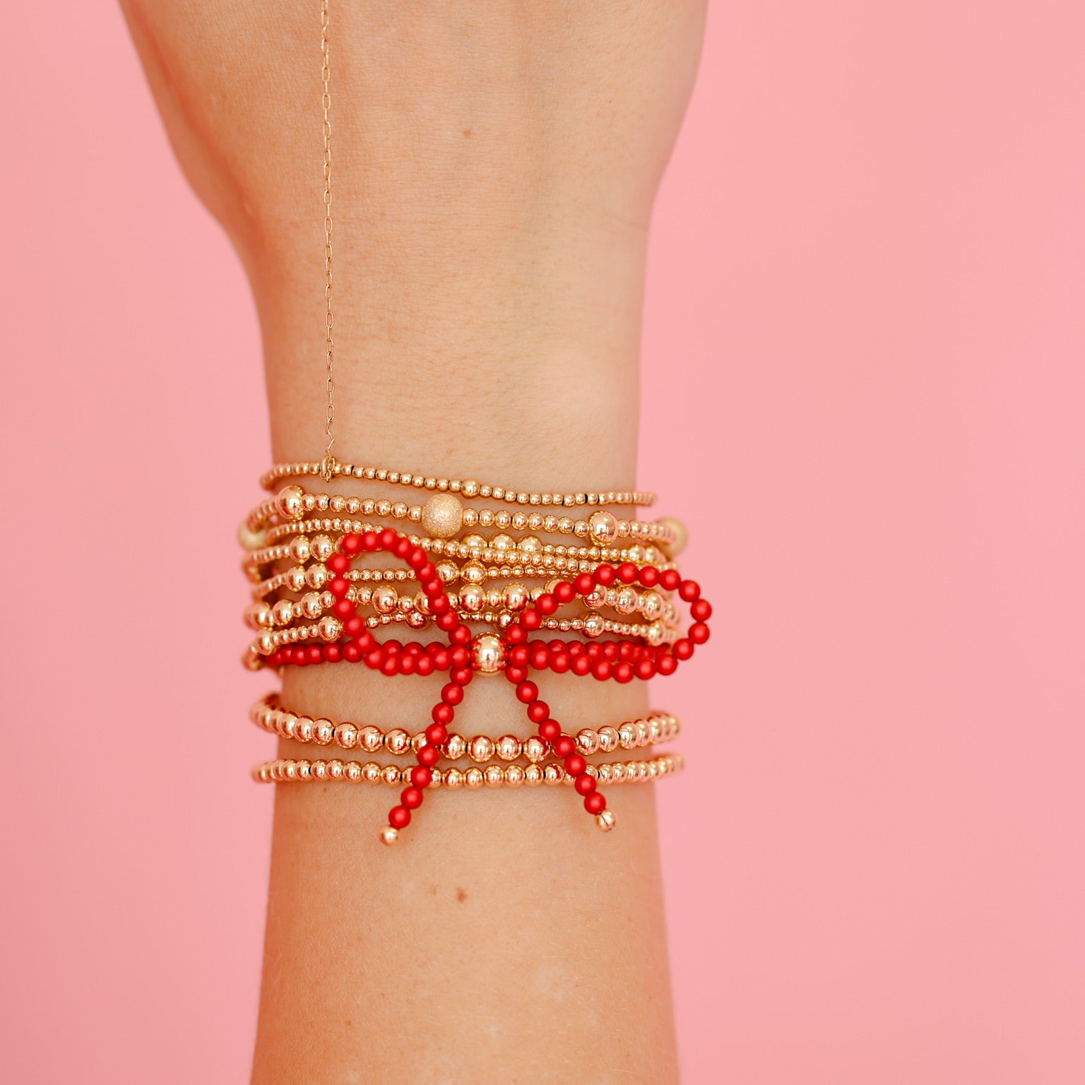 Red Pearl Beaded Bow Bracelet