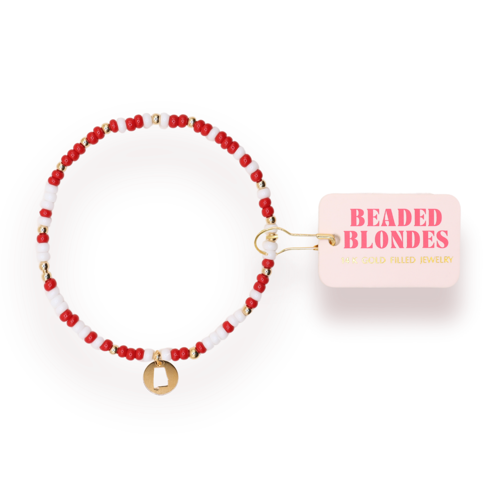 Alabama (Crimson and White) State Cutout Charm Bracelet on Color