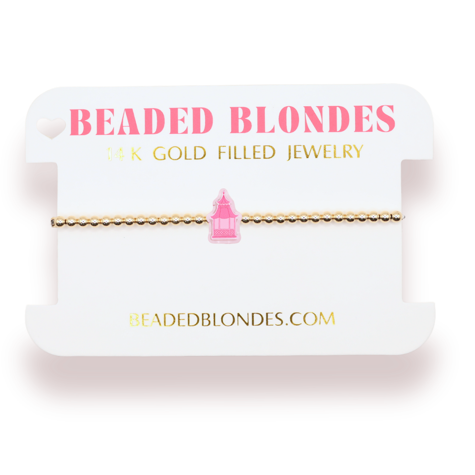 Pink Chinoiserie Pagoda Bracelet on Gold
