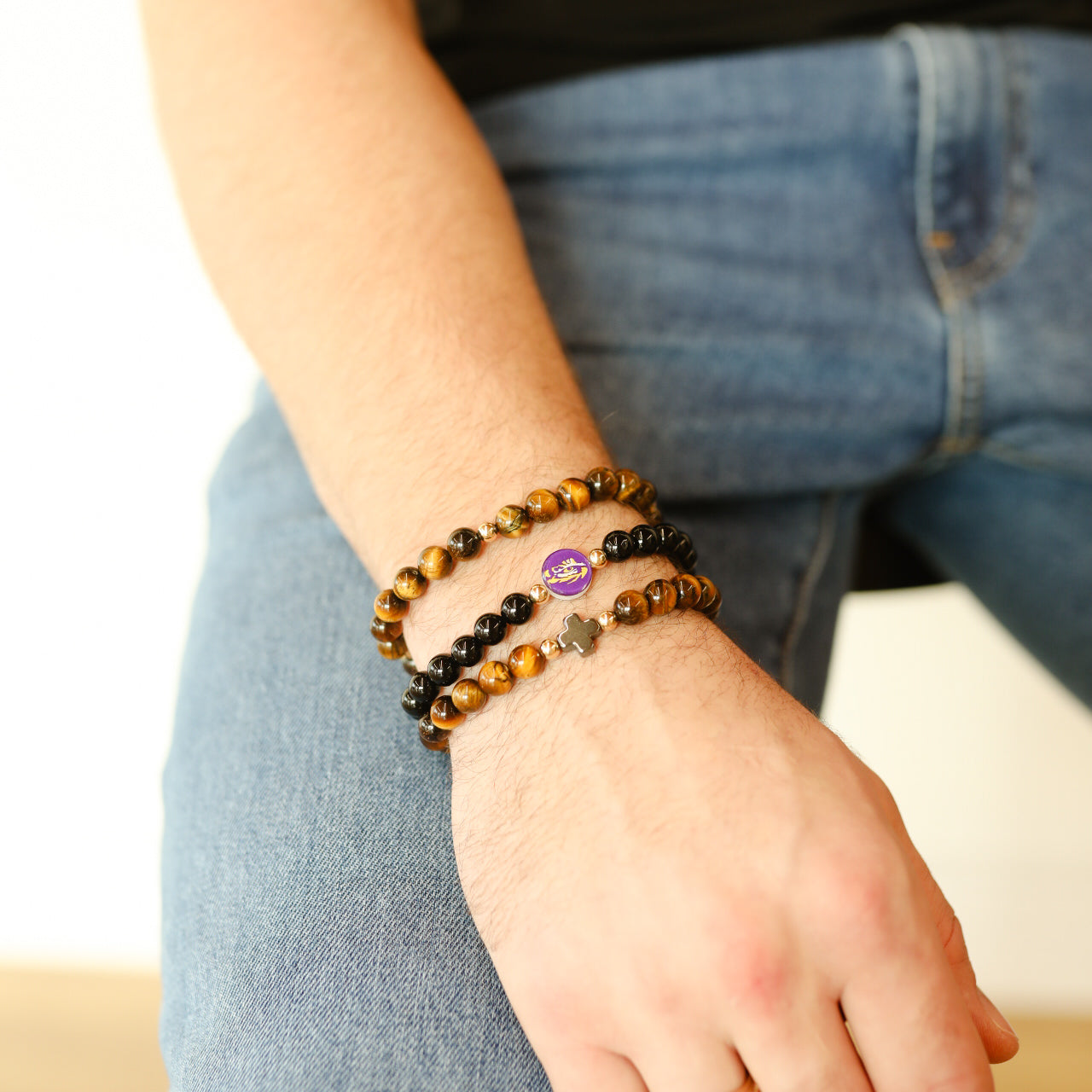 J. Mark: Tigers Eye Cross Bracelet