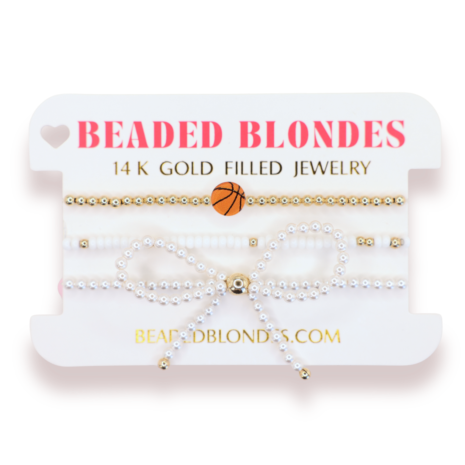 Basketball + White Sprinkle Sprinkle  Bracelet + Pearl Bow (Stack of 3)