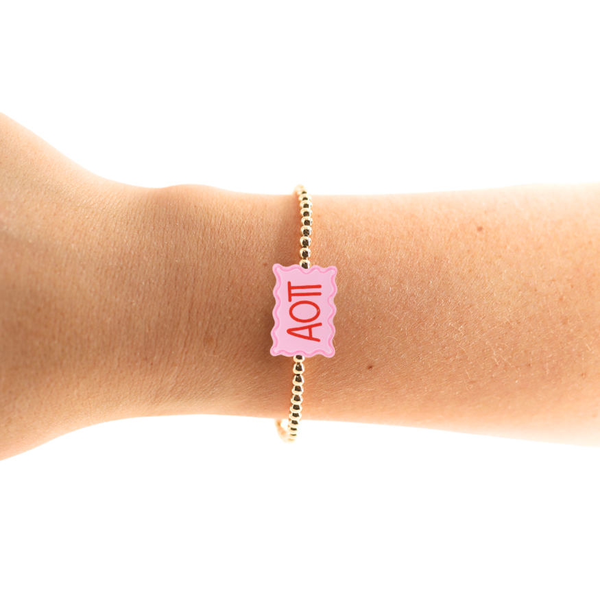Alpha Omicron Pi Block Bracelet on Gold