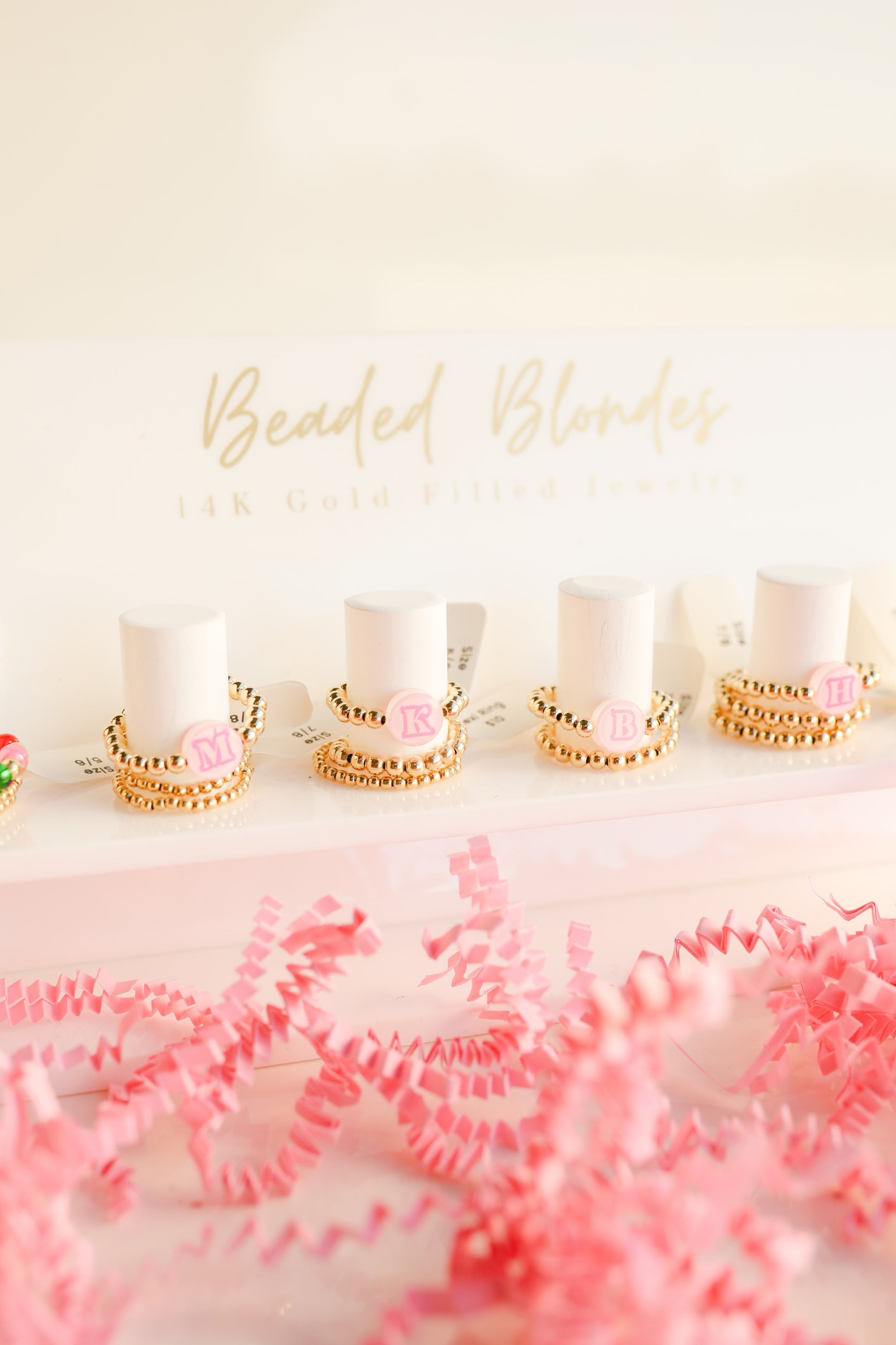 Pink BB Bead Initial Letter Ring