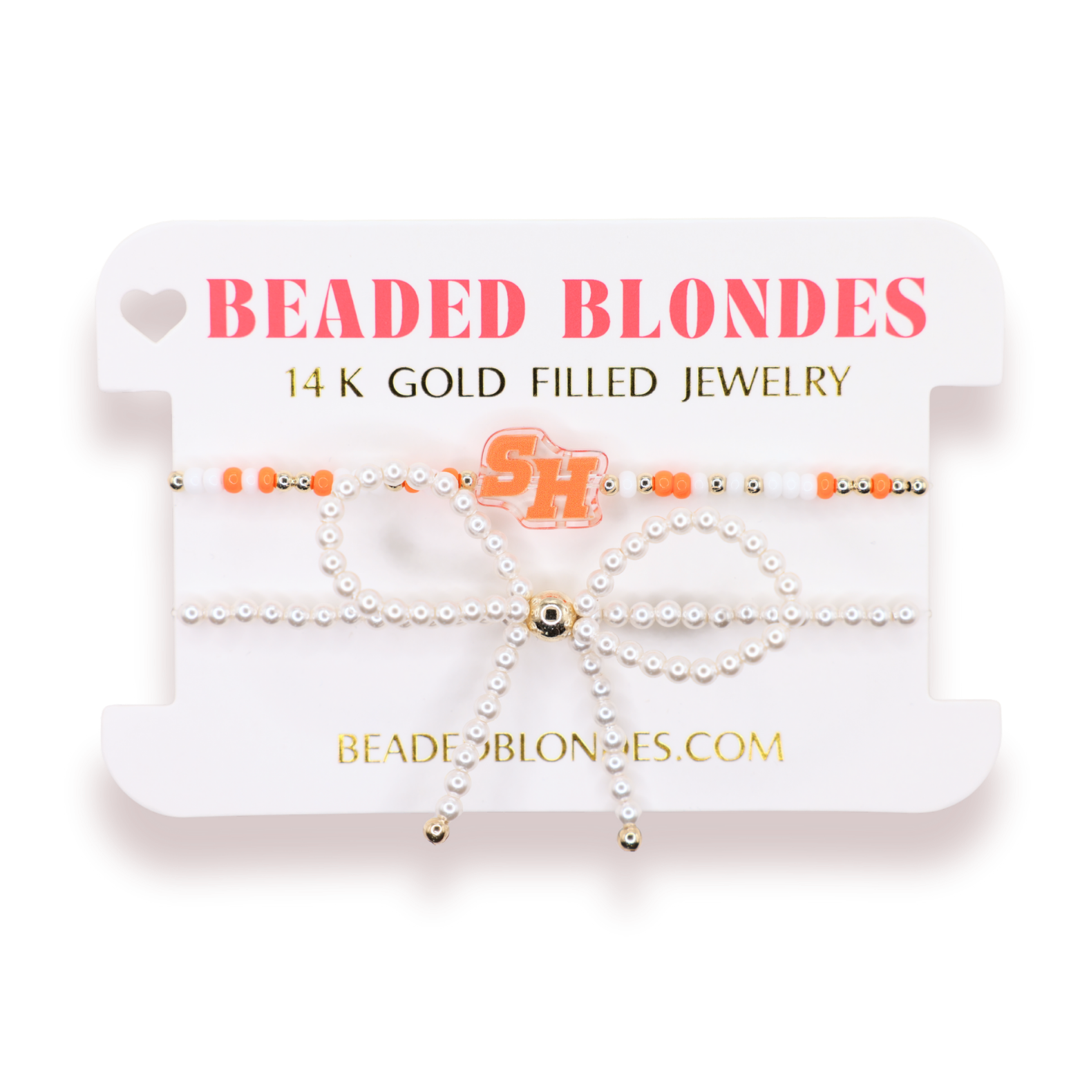 Sam Houston Logo Bracelet + Pearl Bow Stack of 2
