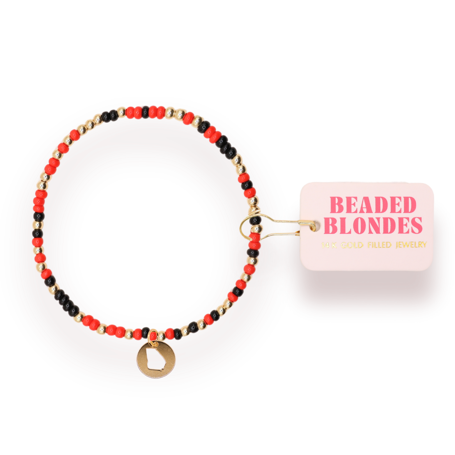 Georgia (Red and Black) State Cutout Charm Bracelet on Color
